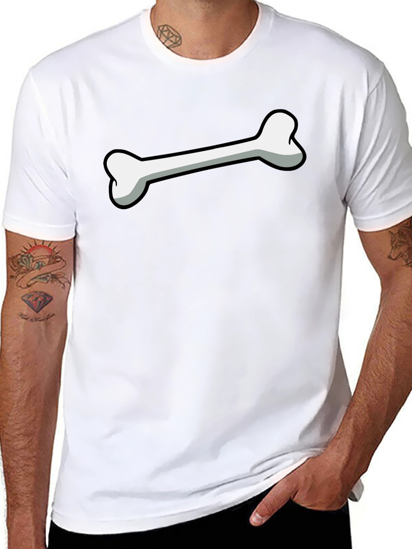 Cartoon Bone Graphic Print Black T-Shirt