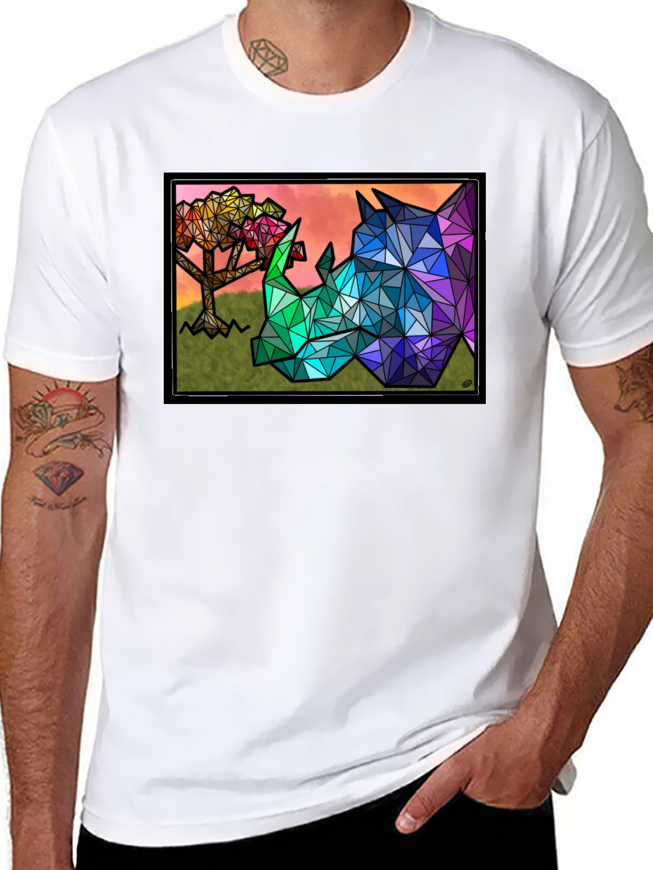 Geometric Rhino Graphic Tee - Unique Mens T-Shirt