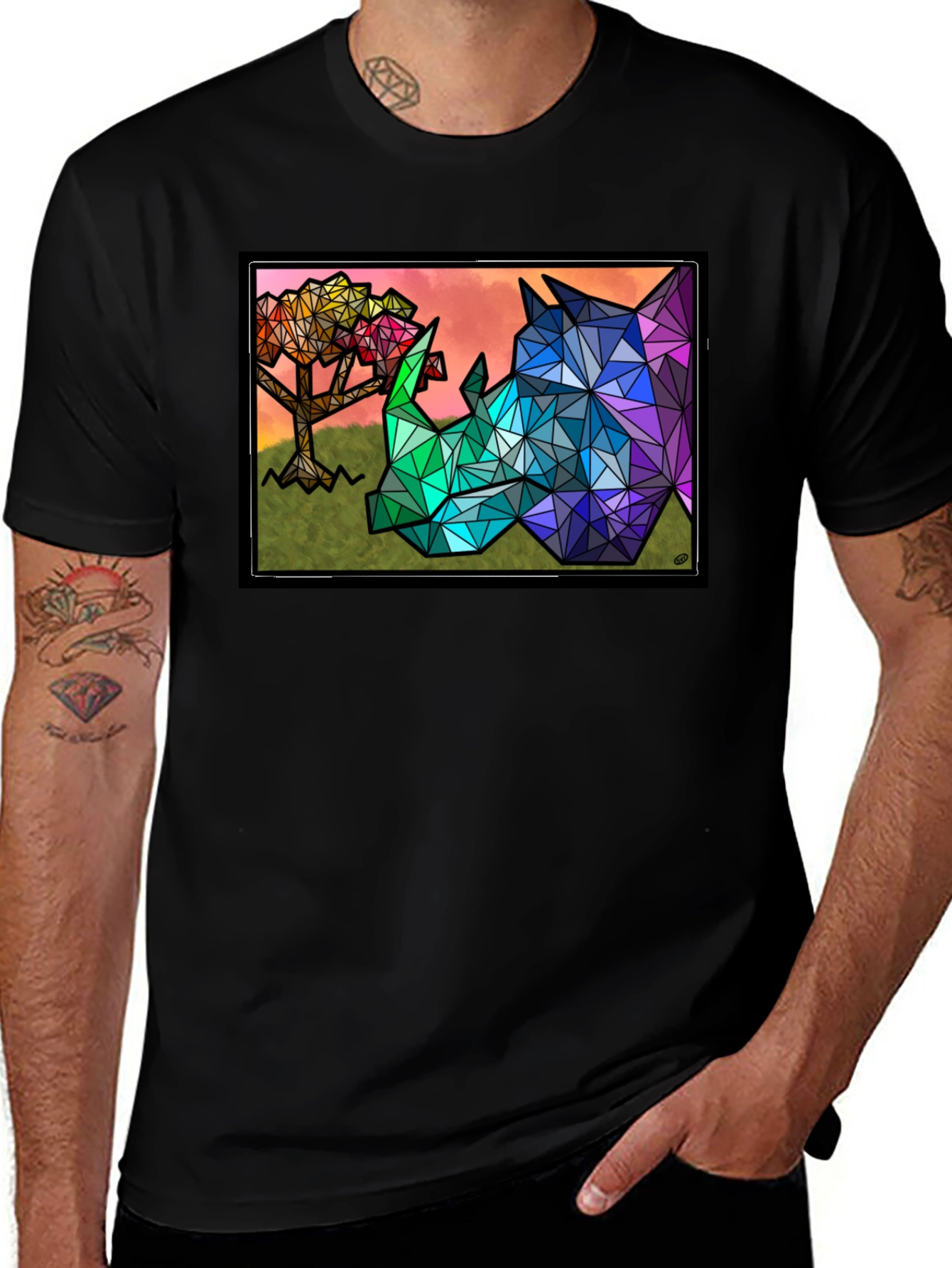 Geometric Rhino Graphic Tee - Unique Mens T-Shirt