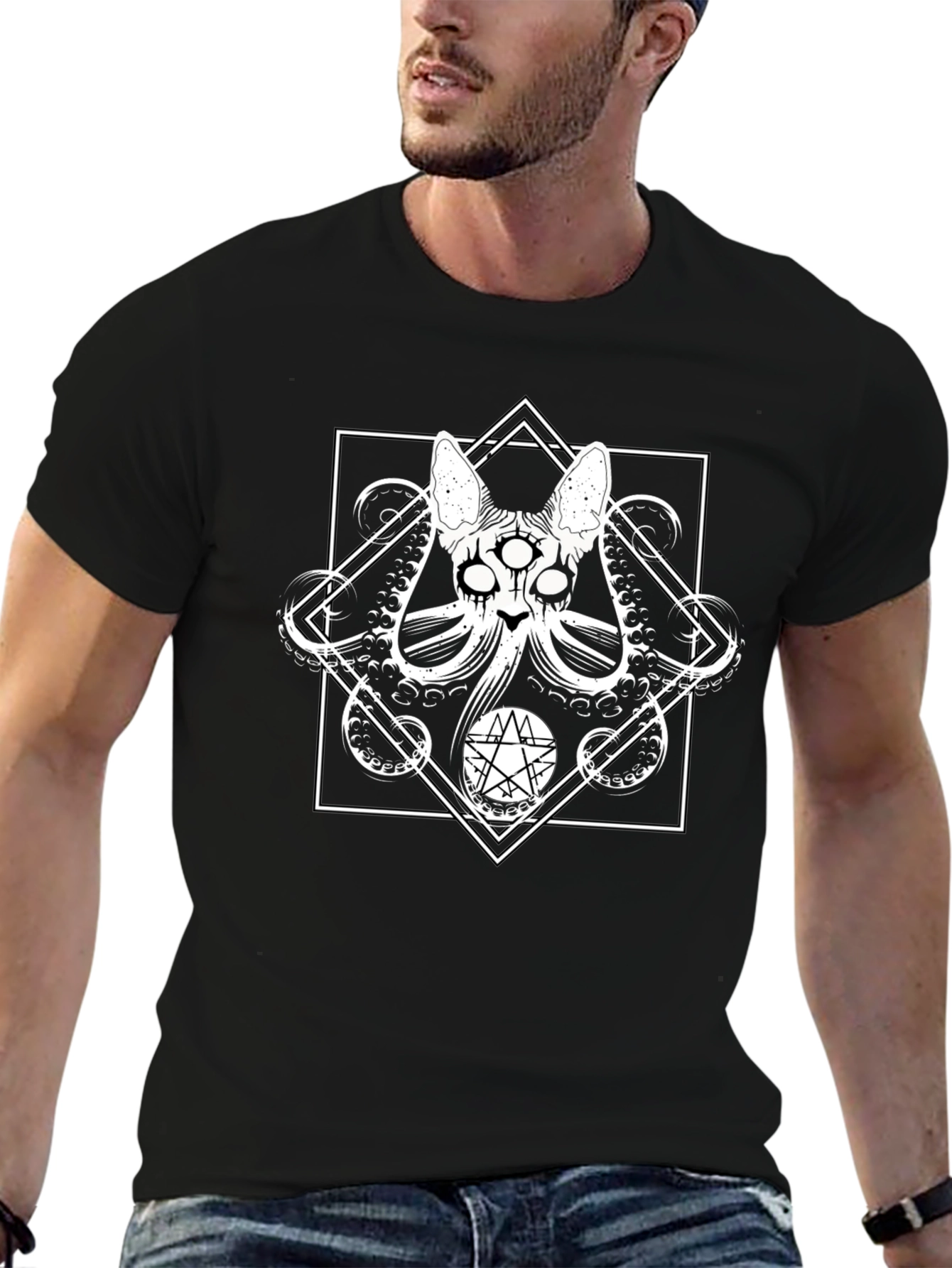 Occult Cat T-Shirt - Black Graphic Tee