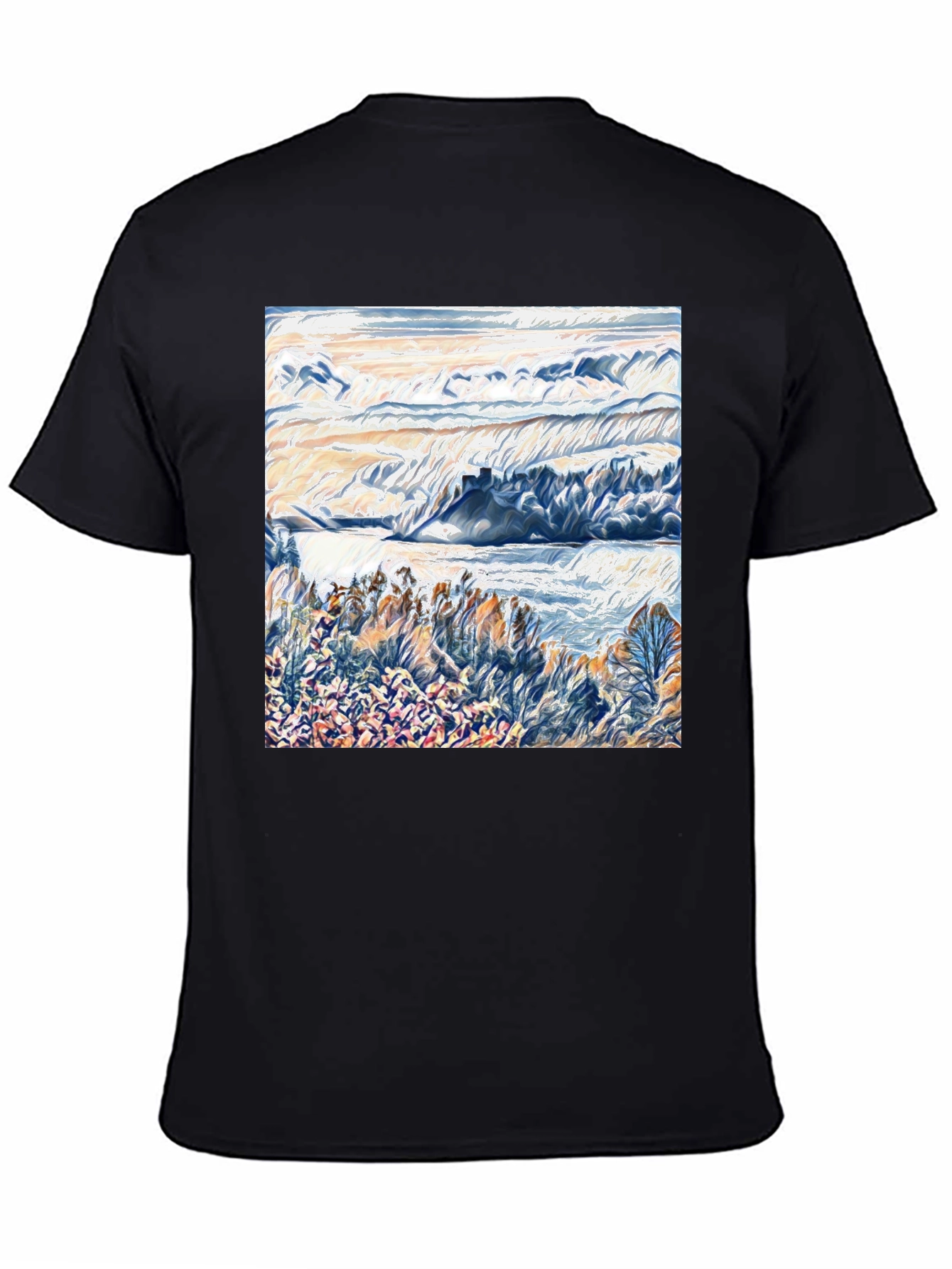 Abstract Landscape Graphic Tee - Artistic Black T-Shirt