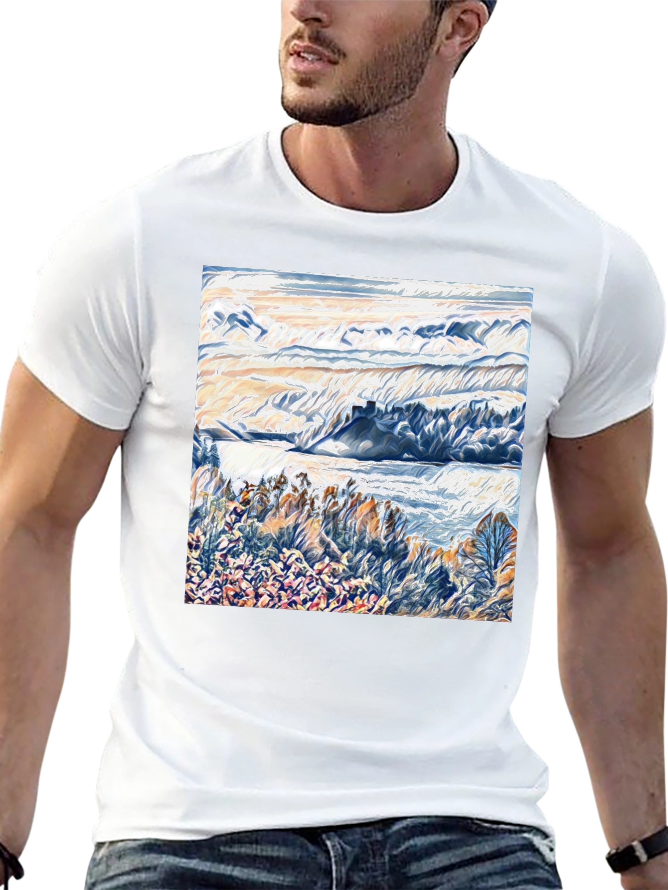 Abstract Landscape Graphic Tee - Artistic Black T-Shirt