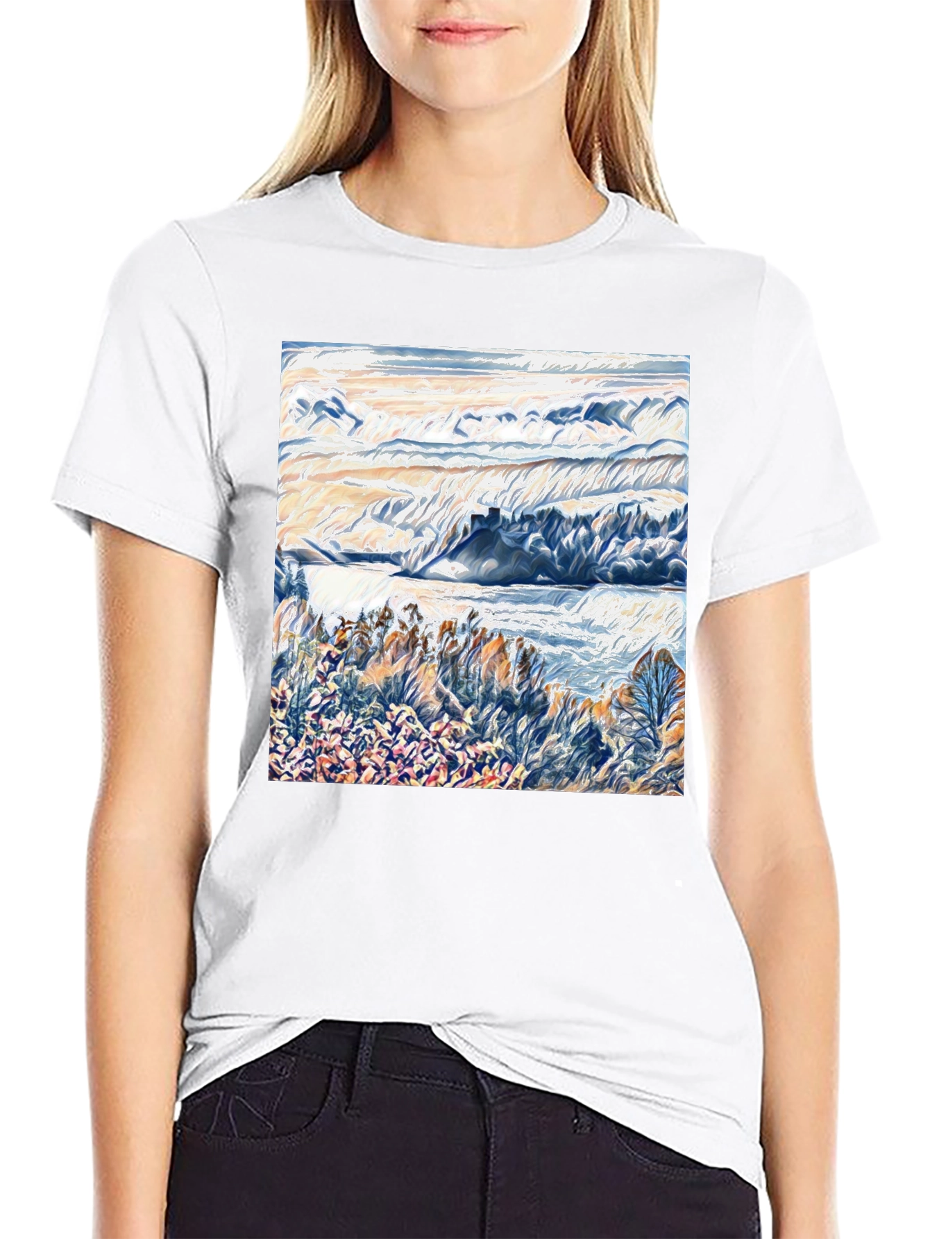 Abstract Landscape Graphic Tee - Artistic Black T-Shirt