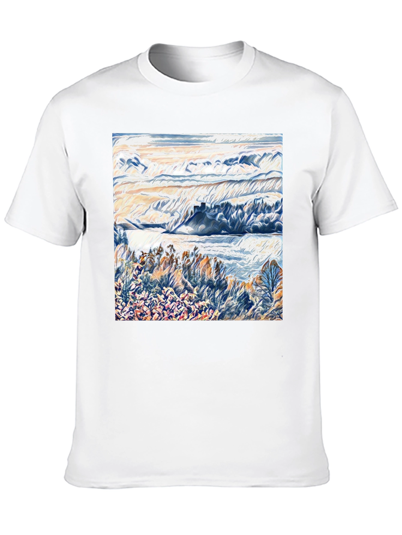 Abstract Landscape Graphic Tee - Artistic Black T-Shirt
