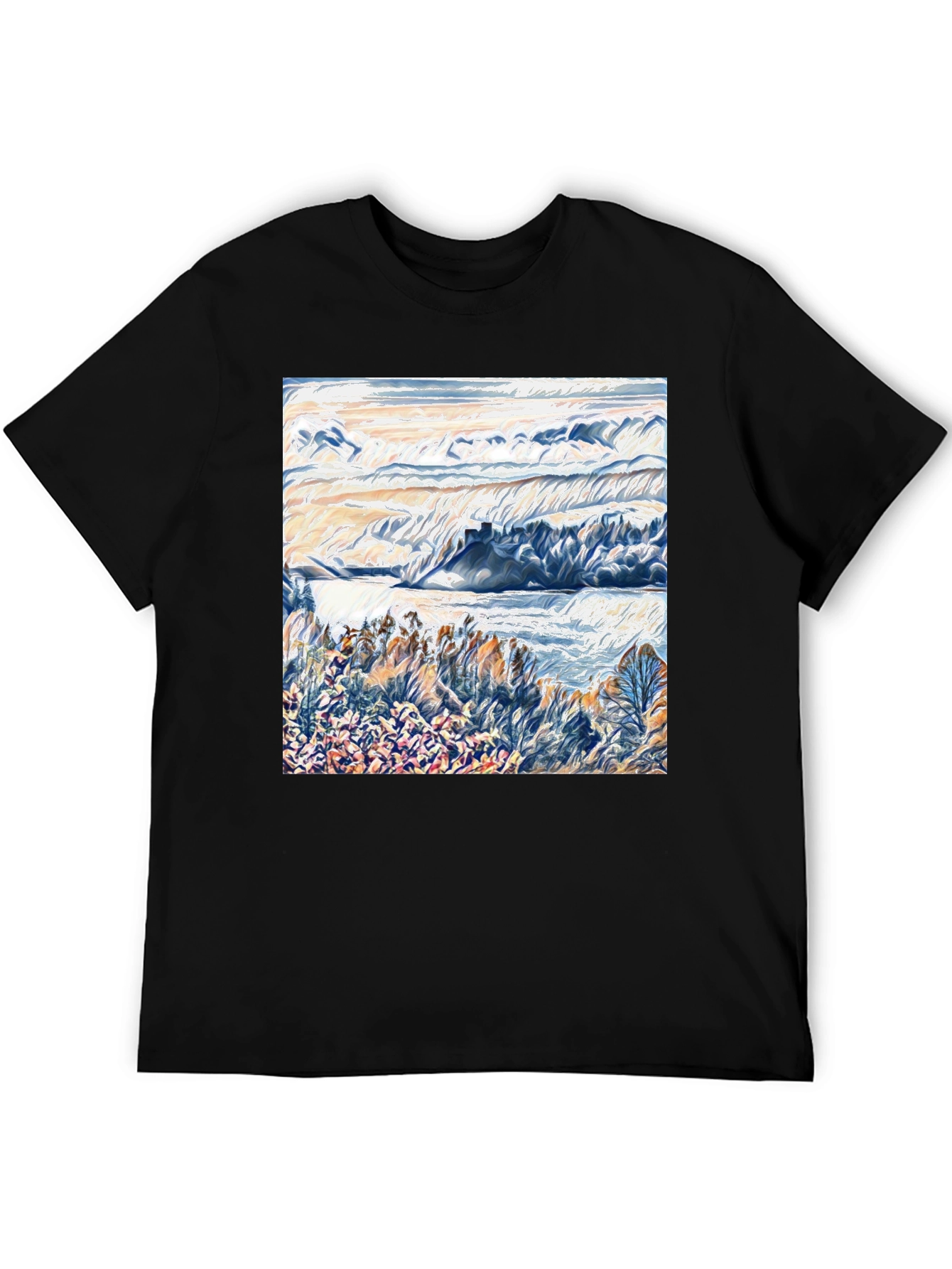 Abstract Landscape Graphic Tee - Artistic Black T-Shirt