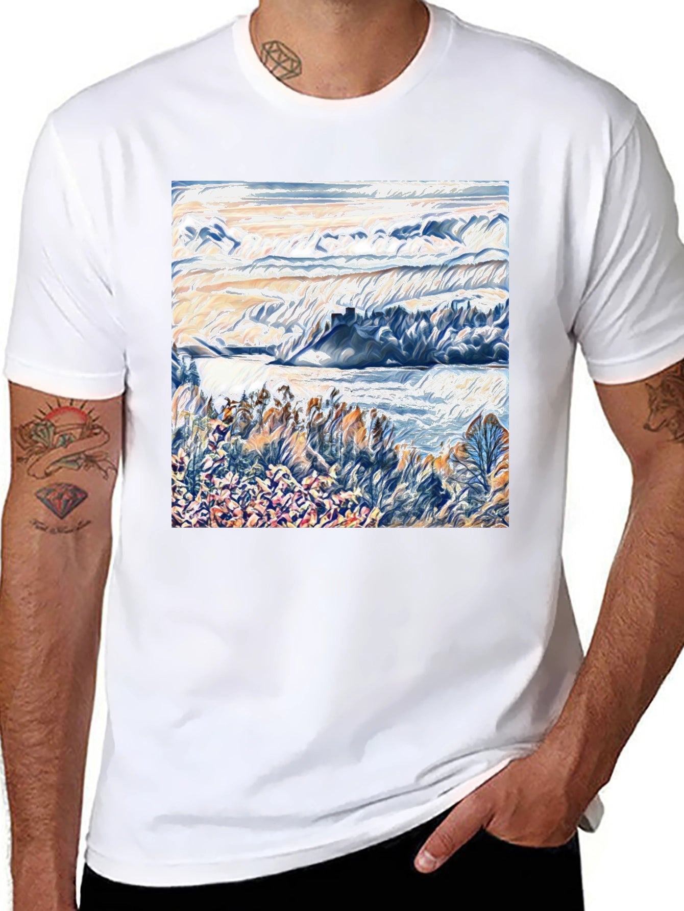 Abstract Landscape Graphic Tee - Artistic Black T-Shirt