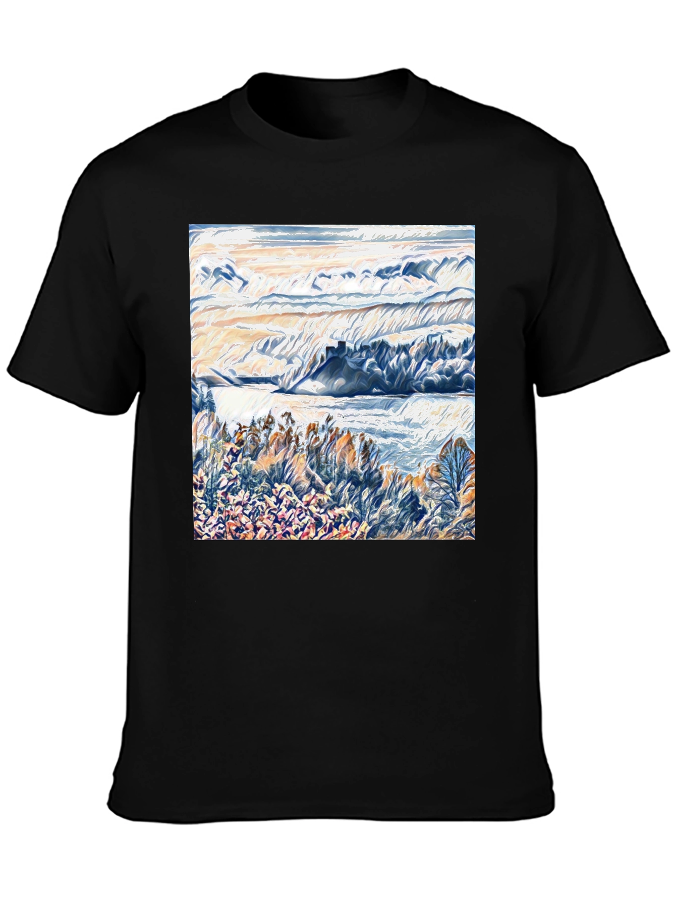 Abstract Landscape Graphic Tee - Artistic Black T-Shirt