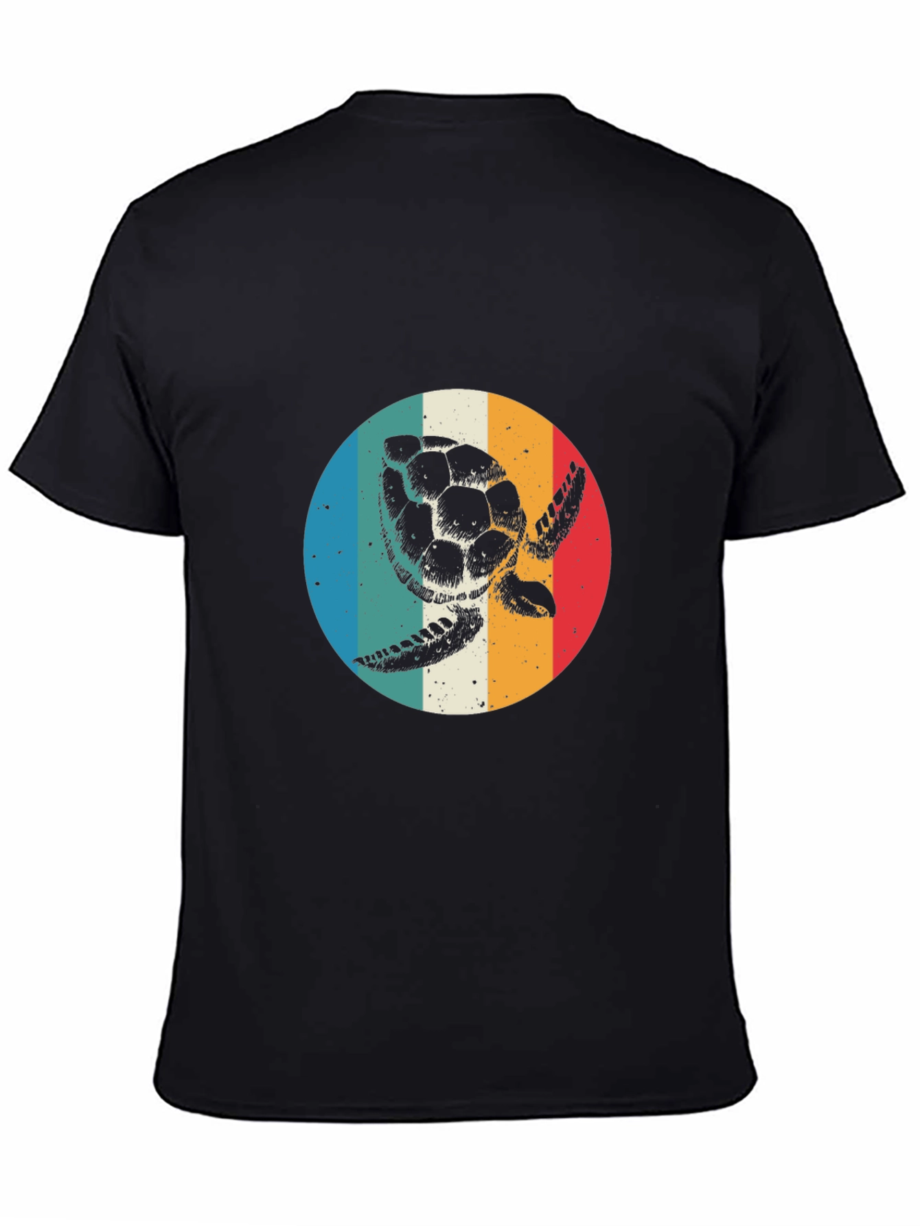 Retro Sea Turtle Graphic Tee - Black Cotton T-Shirt