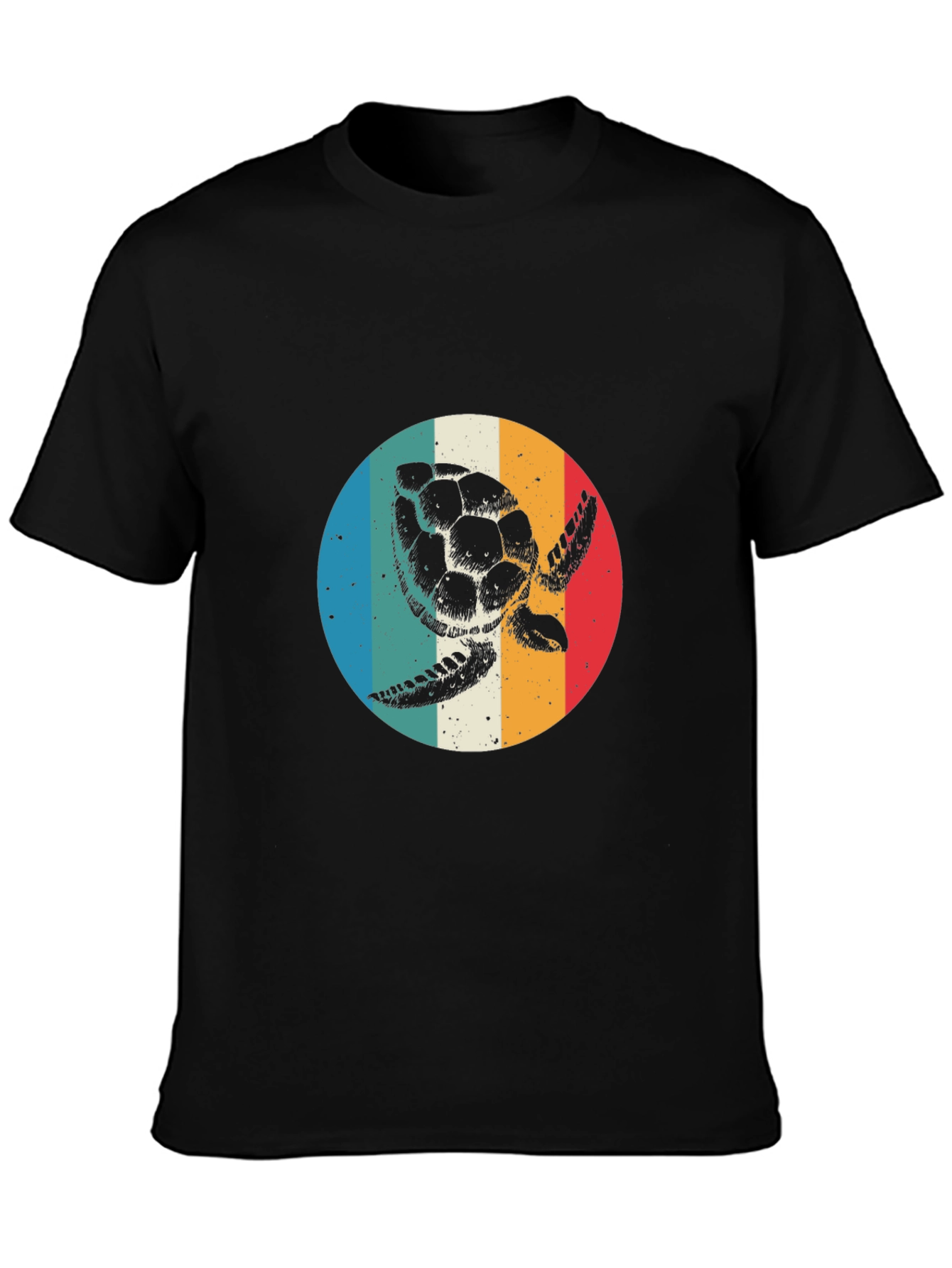 Retro Sea Turtle Graphic Tee - Black Cotton T-Shirt