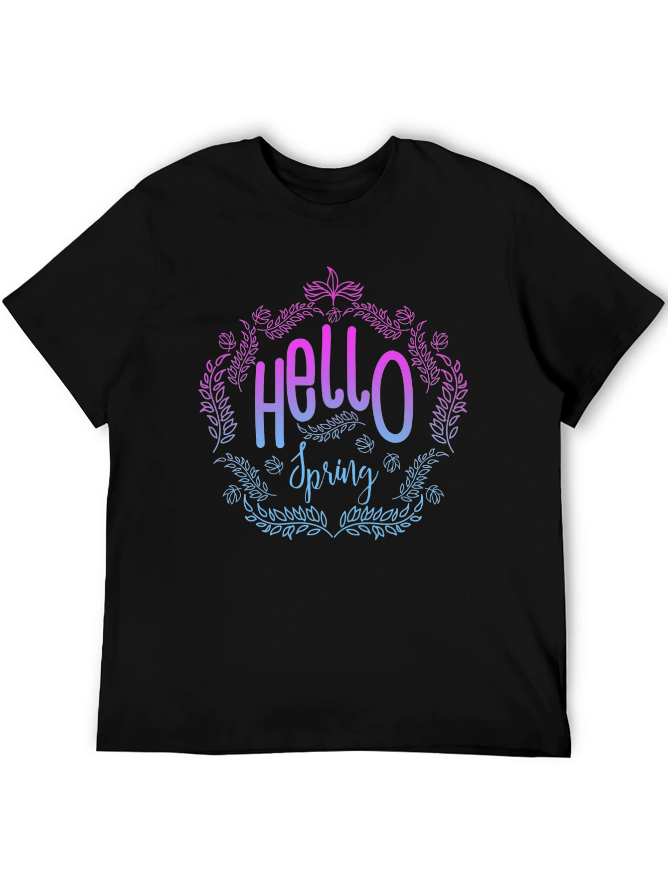 Hello Spring Floral Graphic T-Shirt - Black