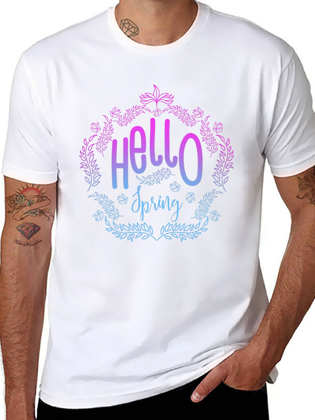 Hello Spring Floral Graphic T-Shirt - Black