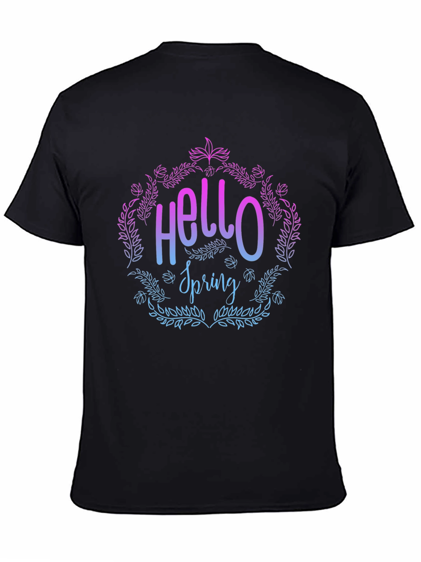 Hello Spring Floral Graphic T-Shirt - Black