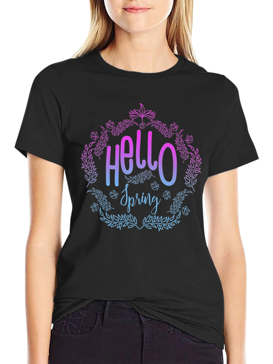 Hello Spring Floral Graphic T-Shirt - Black