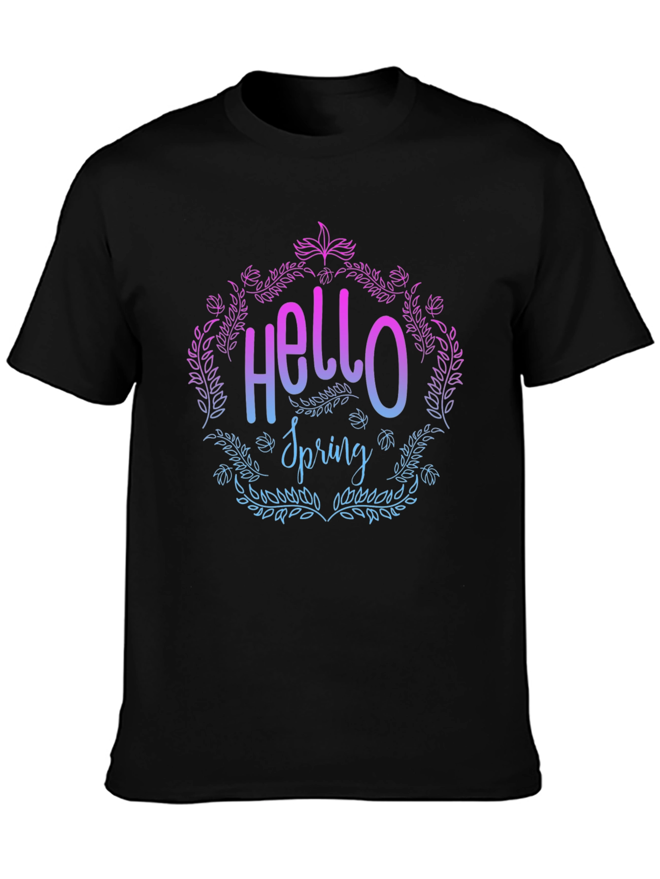 Hello Spring Floral Graphic T-Shirt - Black