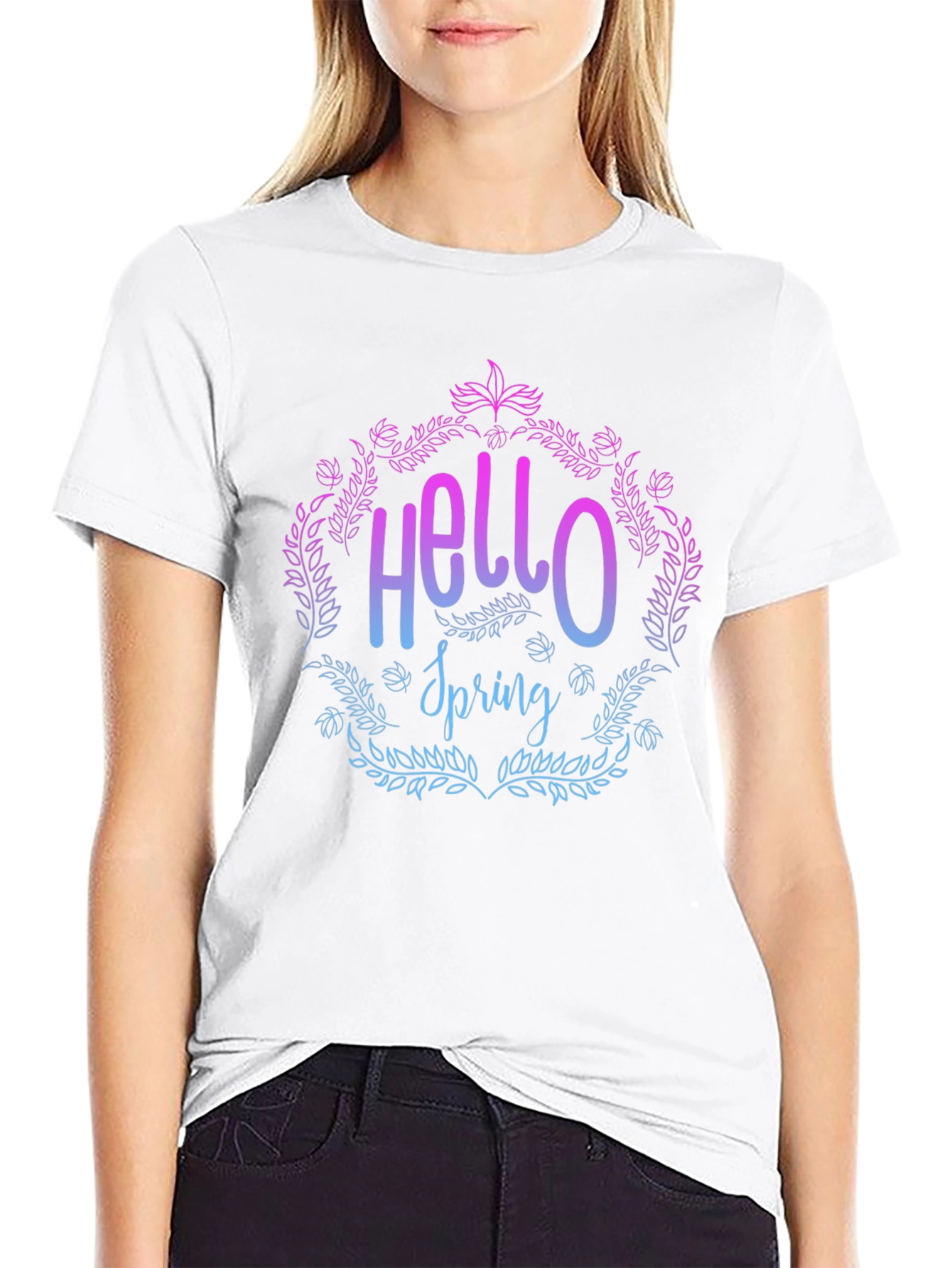 Hello Spring Floral Graphic T-Shirt - Black