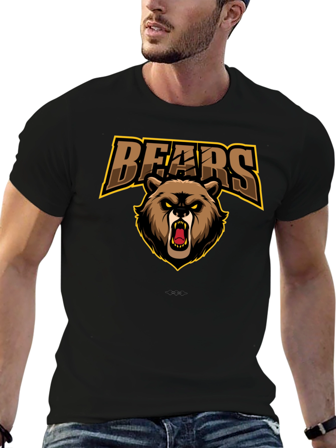 Mens Black Bears Graphic Print T-Shirt