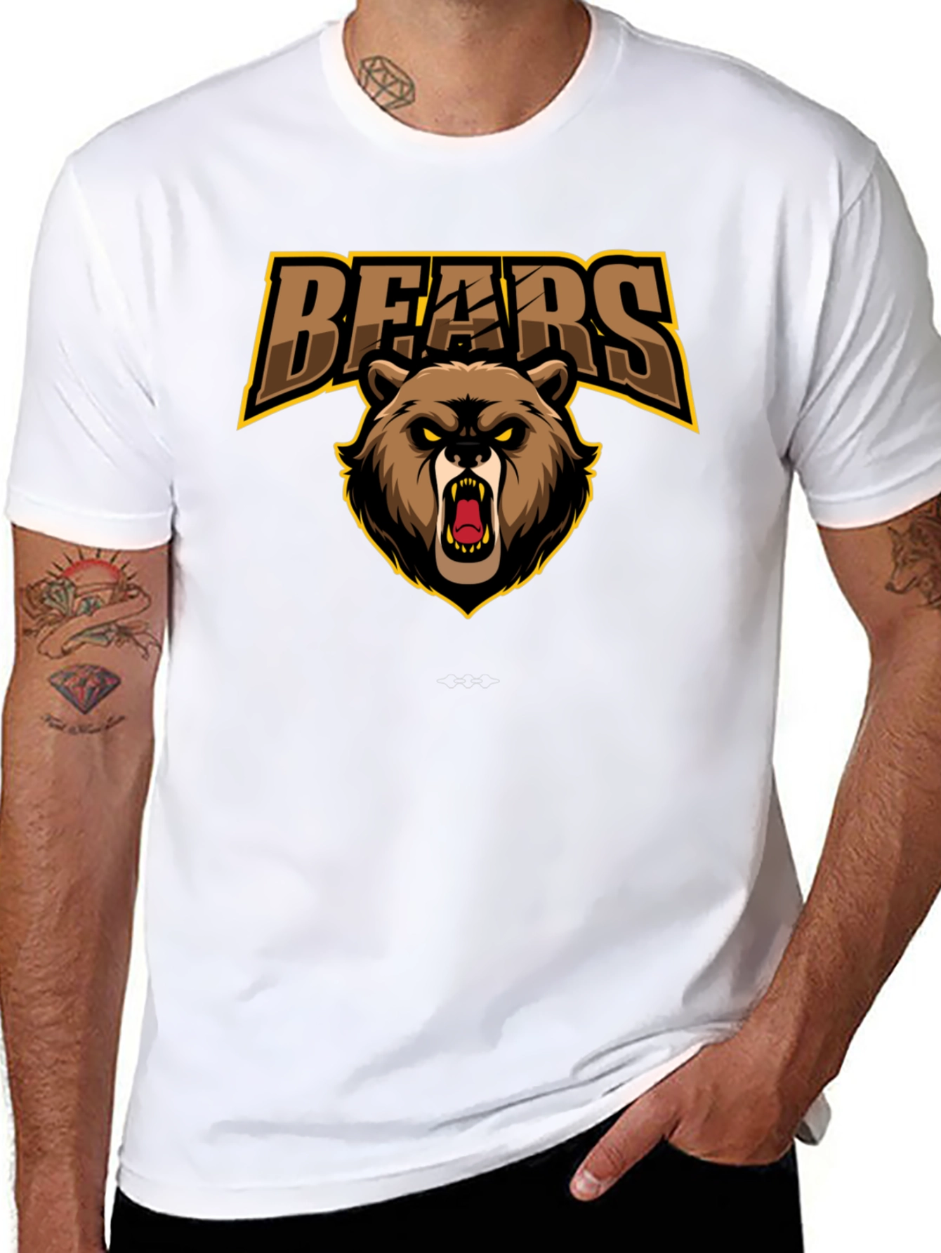 Mens Black Bears Graphic Print T-Shirt