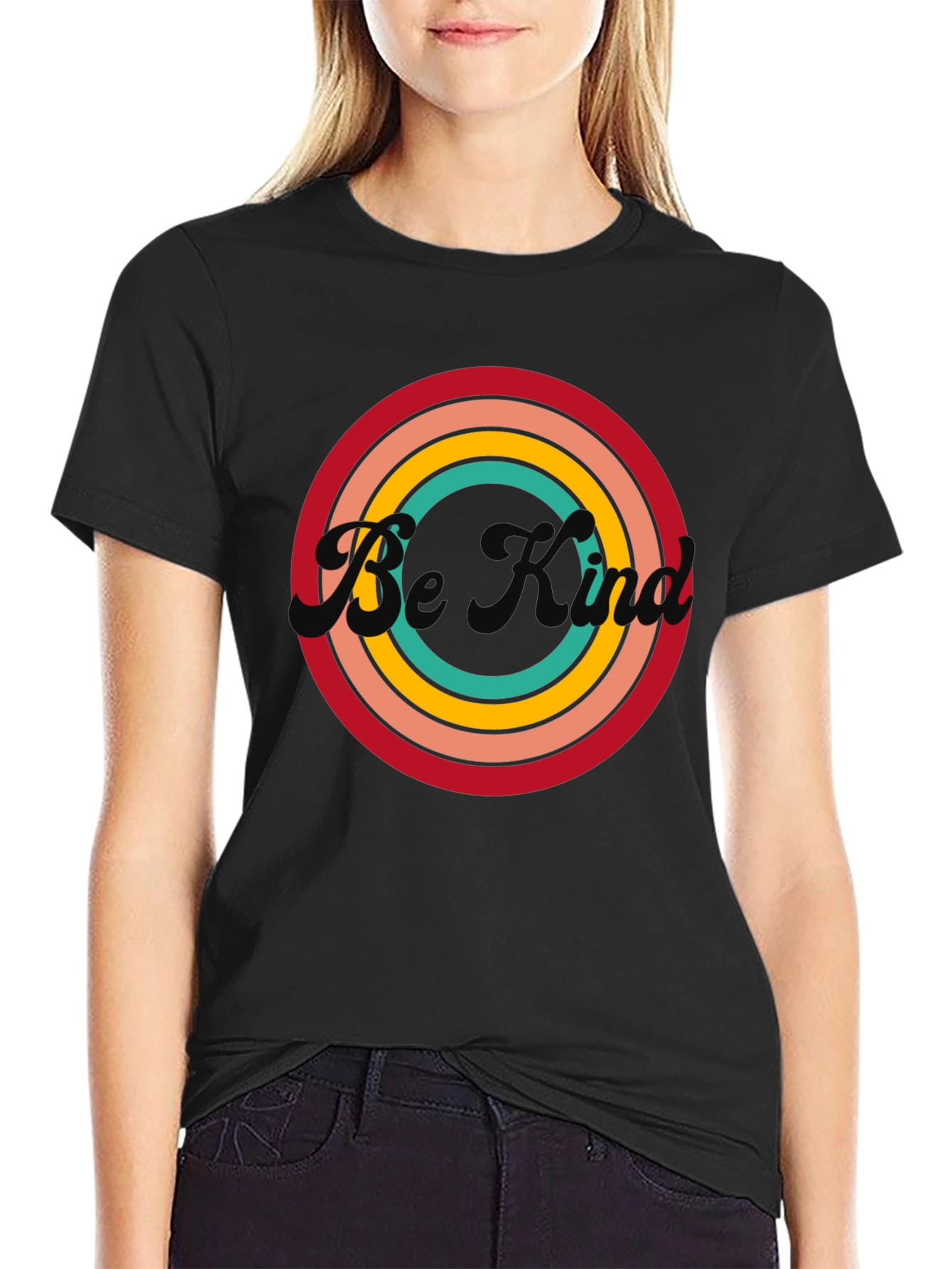 Be Kind Retro Circle Graphic Tee - Black