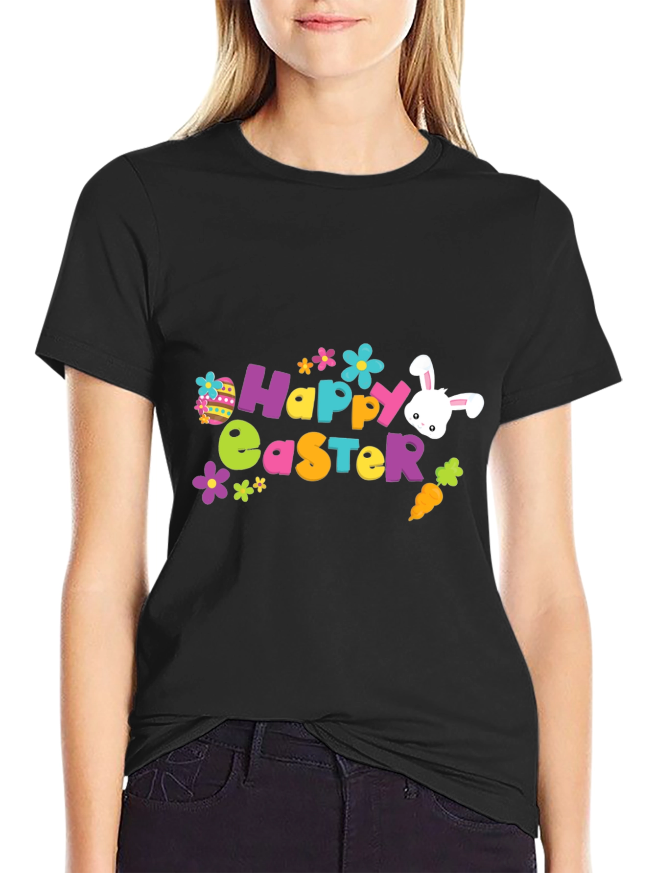 Happy Easter T-Shirt Bunny Egg Flower Graphic Tee
