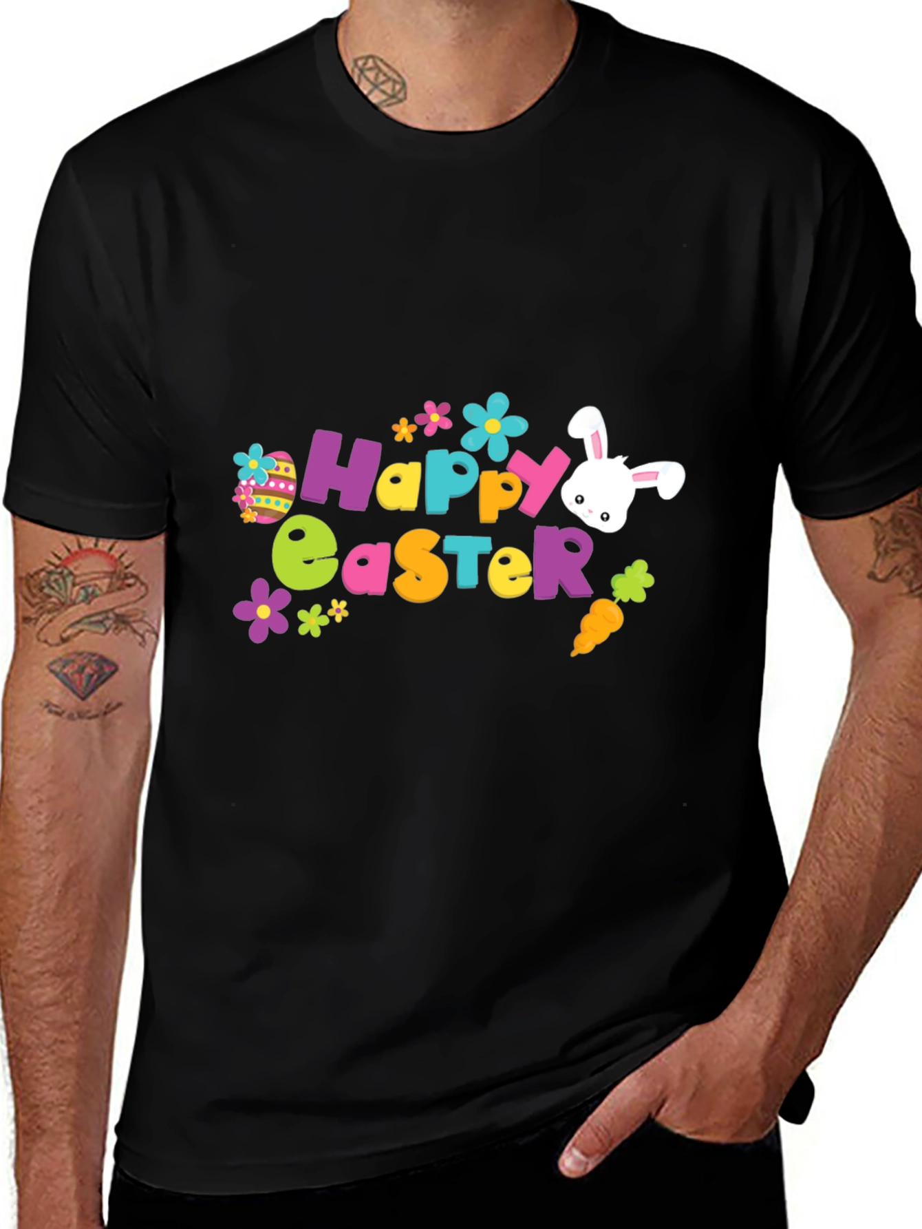 Happy Easter T-Shirt Bunny Egg Flower Graphic Tee
