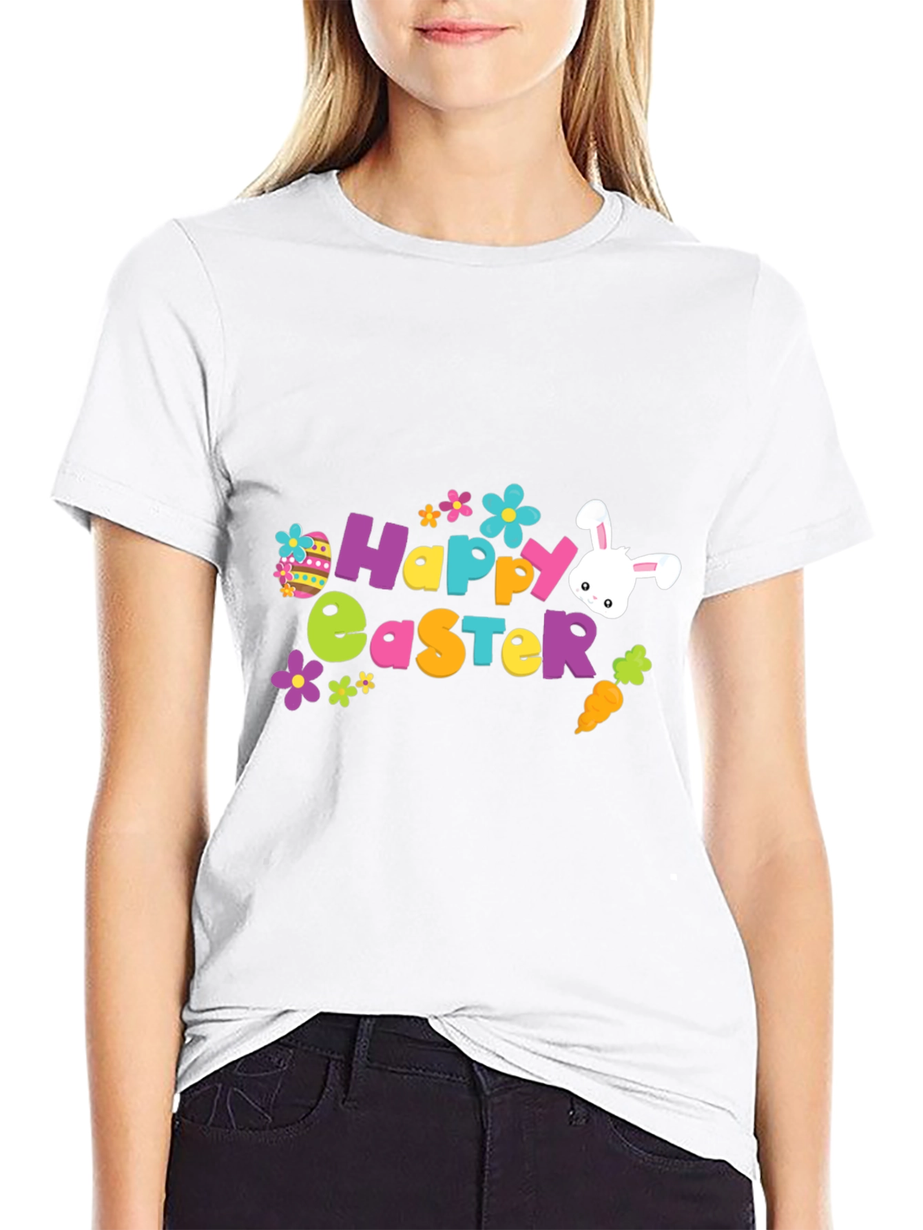 Happy Easter T-Shirt Bunny Egg Flower Graphic Tee
