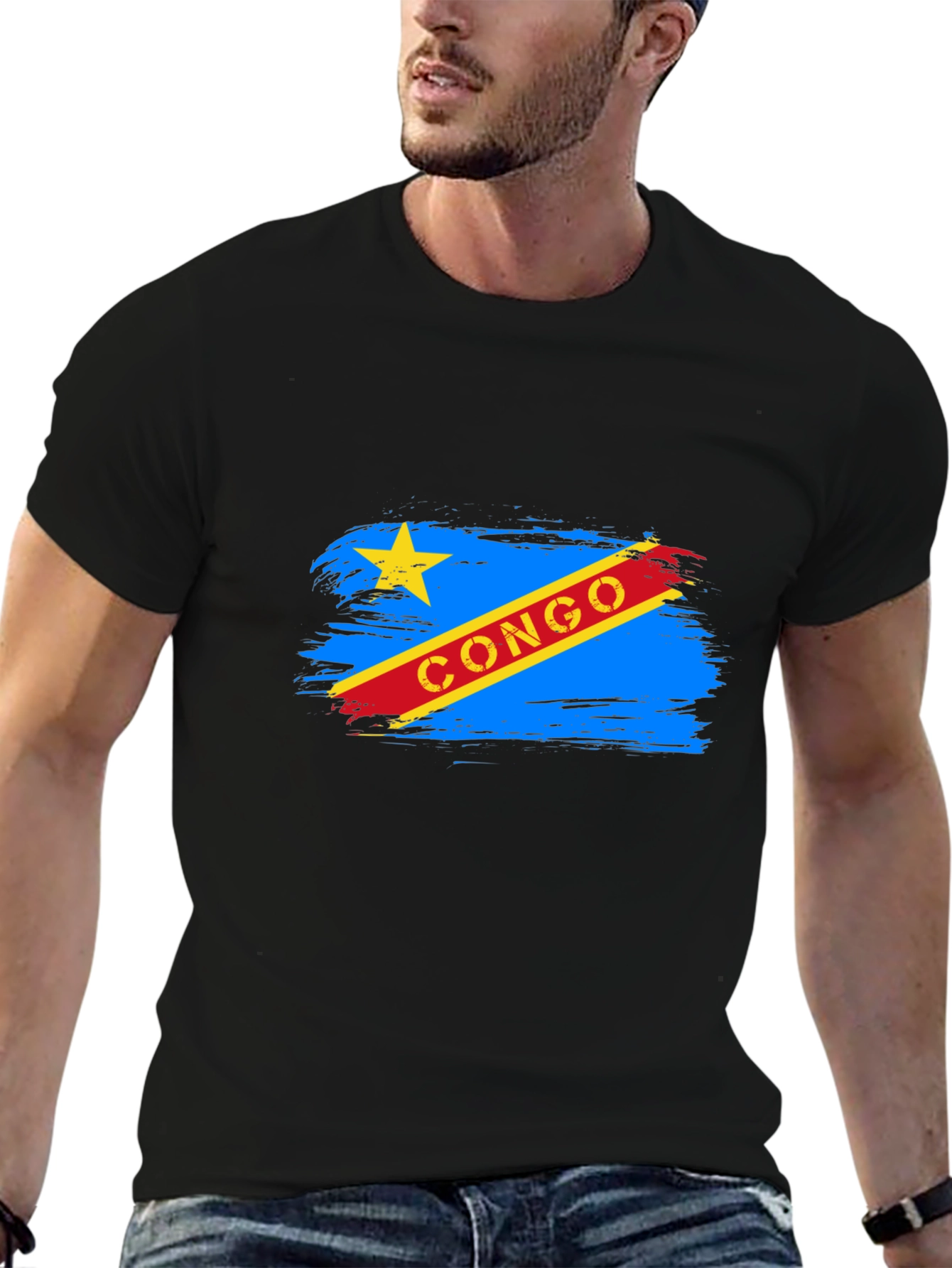 Congo Flag Graphic Tee - Black Cotton T-Shirt