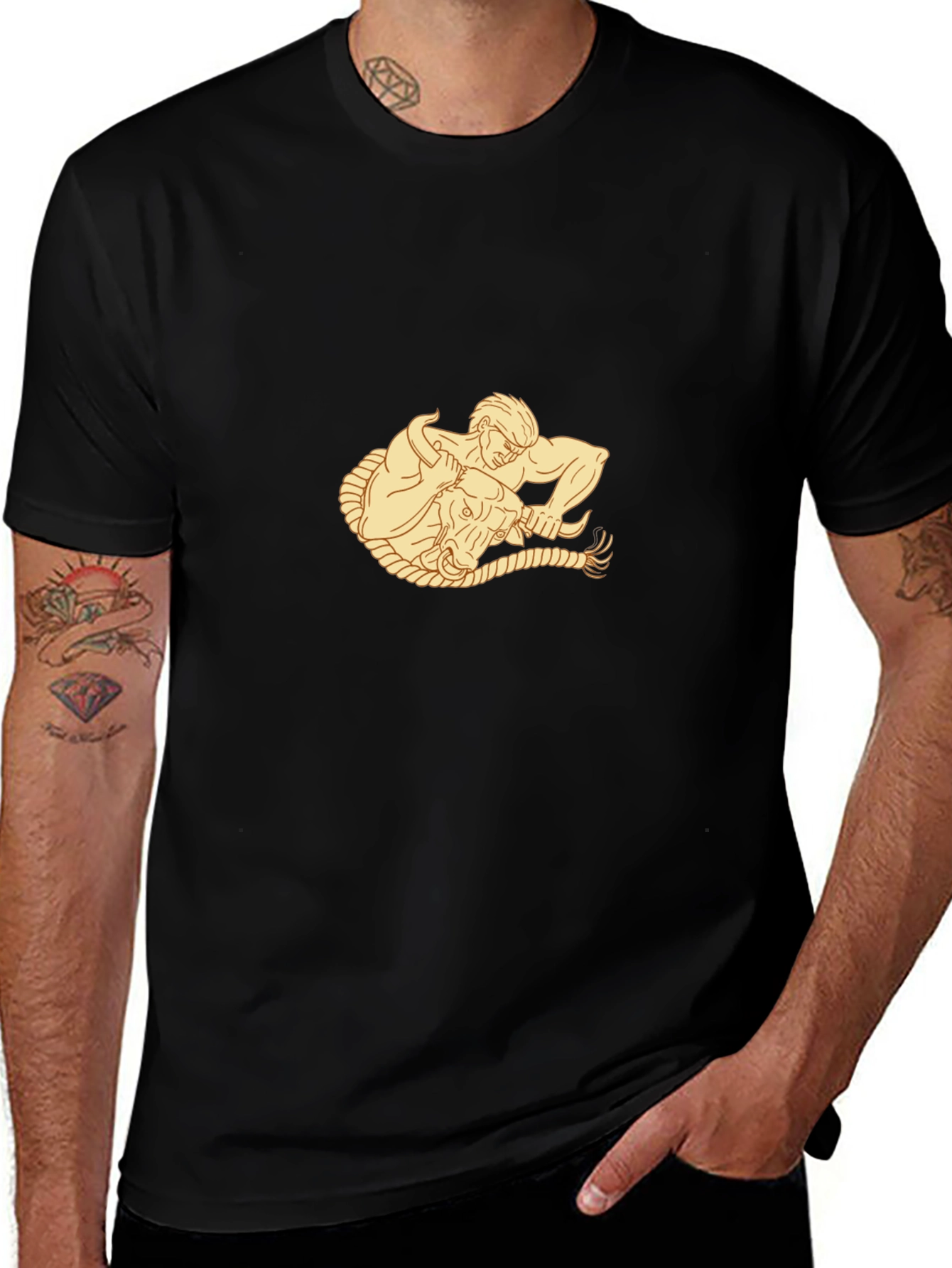 Black Graphic Tee - Hercules vs. Bull