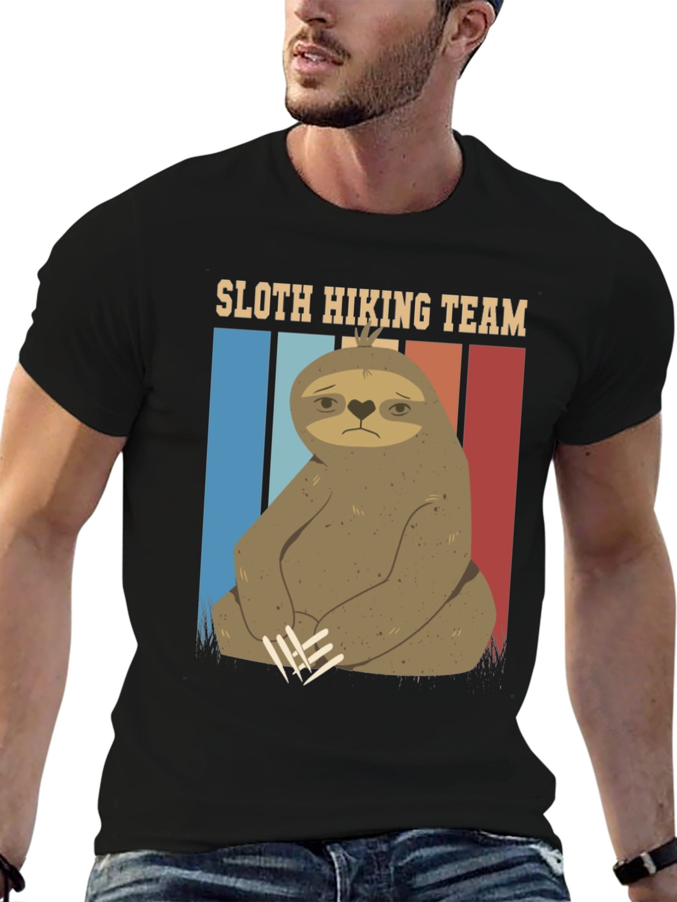 Sloth Hiking Team Graphic Tee - Comfy Black T-Shirt