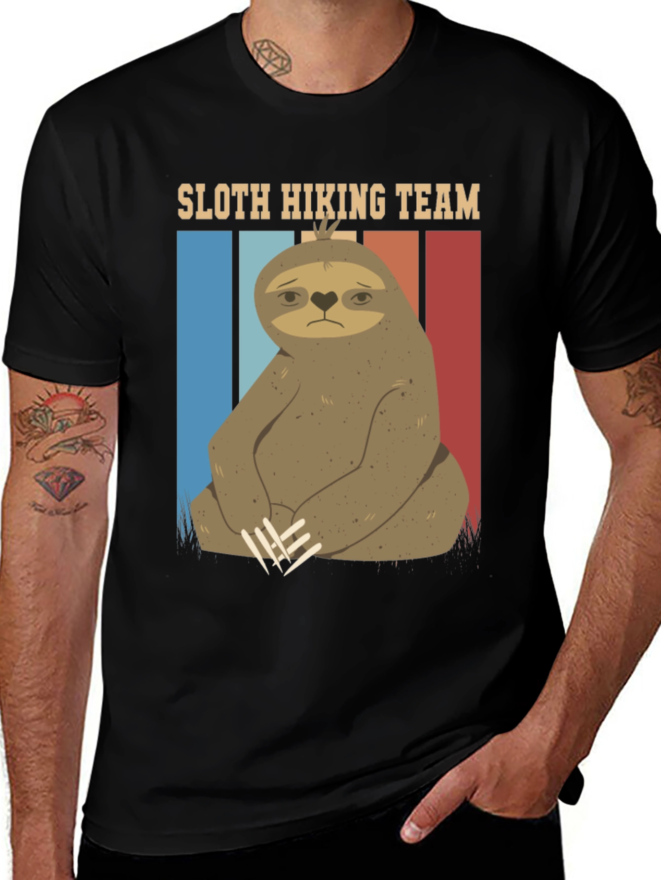 Sloth Hiking Team Graphic Tee - Comfy Black T-Shirt