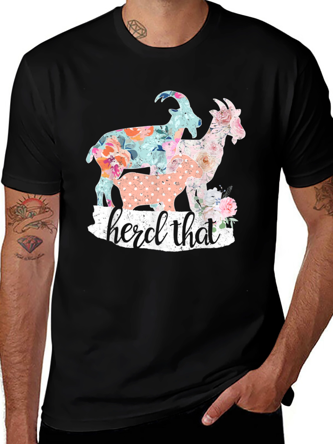 Floral Goats Graphic Tee - Herd That!