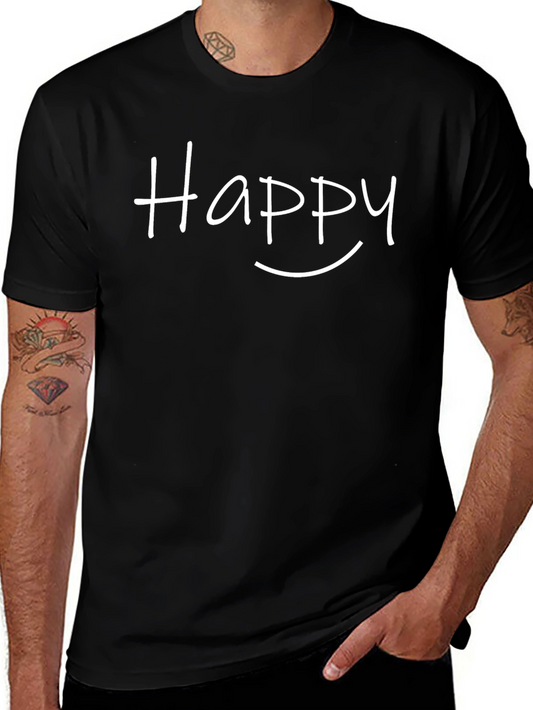 Happy Graphic Tee - Black Cotton Blend
