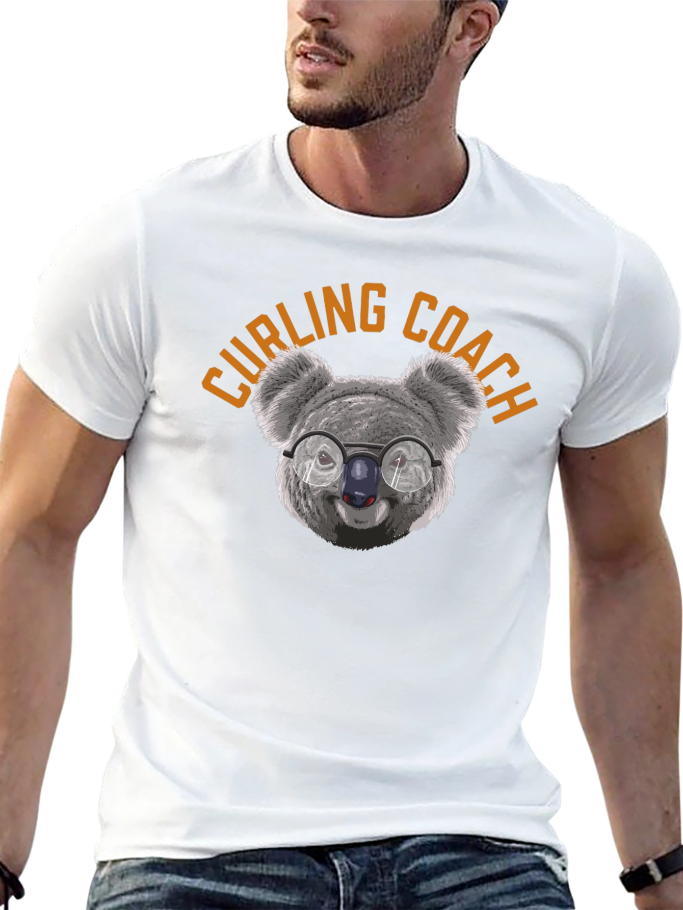 Curling Coach Koala T-Shirt - Black Cotton Tee