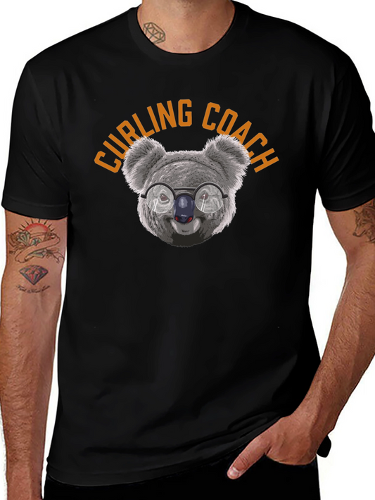 Curling Coach Koala T-Shirt - Black Cotton Tee