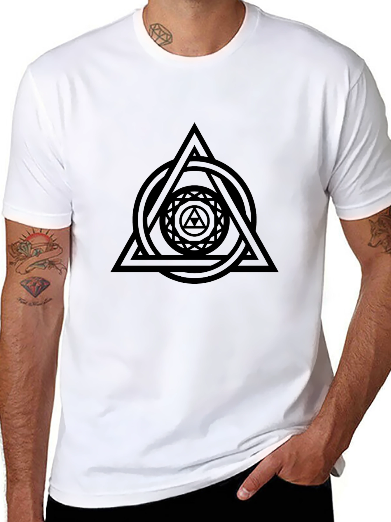 Geometric Triangle Graphic Black T-Shirt