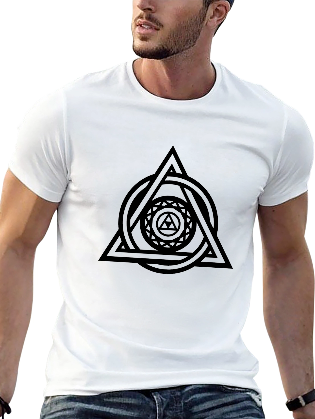 Geometric Triangle Graphic Black T-Shirt