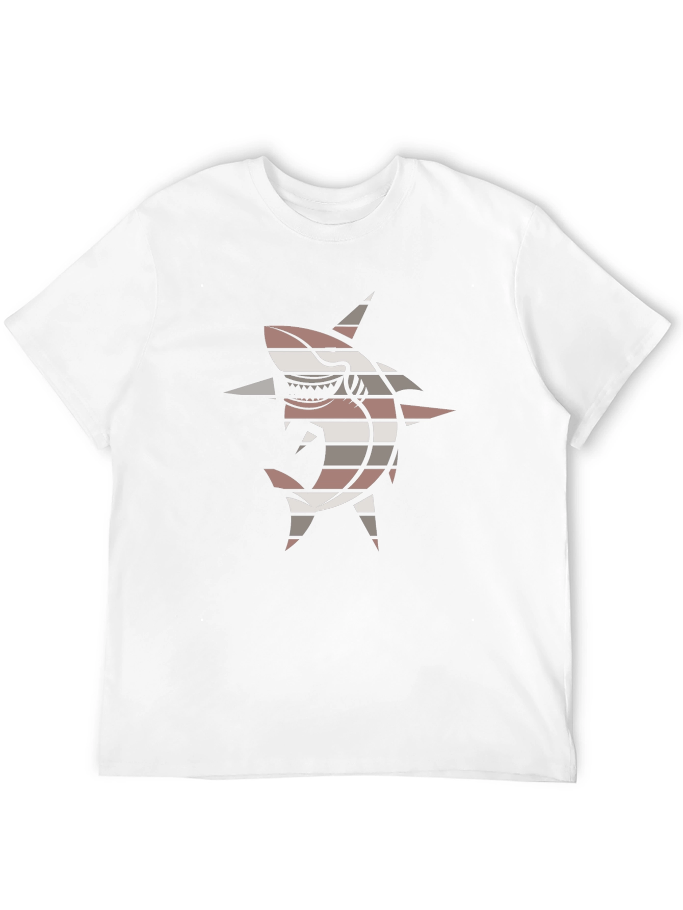 Striped Shark Graphic Tee - Black Casual T-Shirt