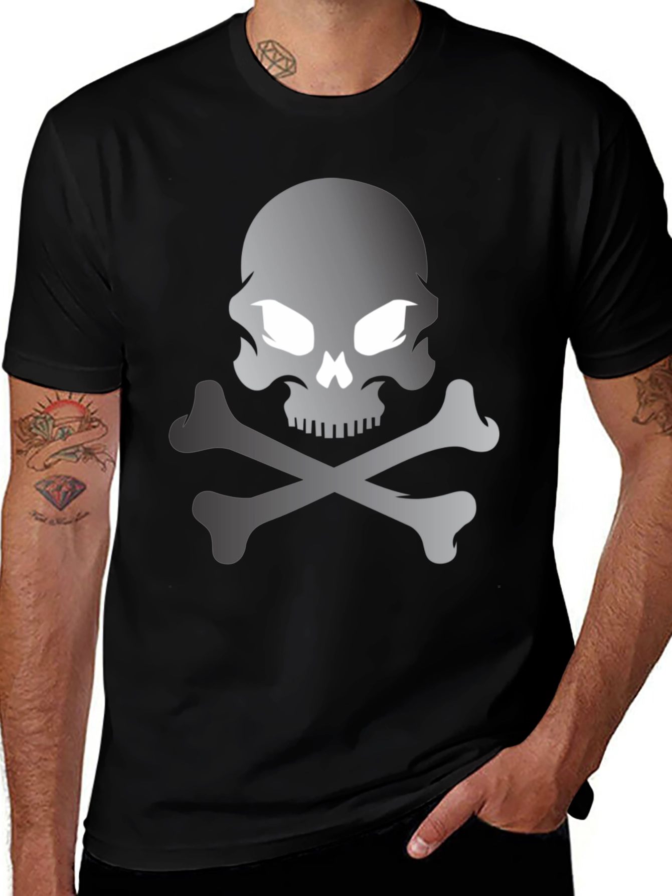Skull and Crossbones Graphic Tee - Black Cotton T-Shirt