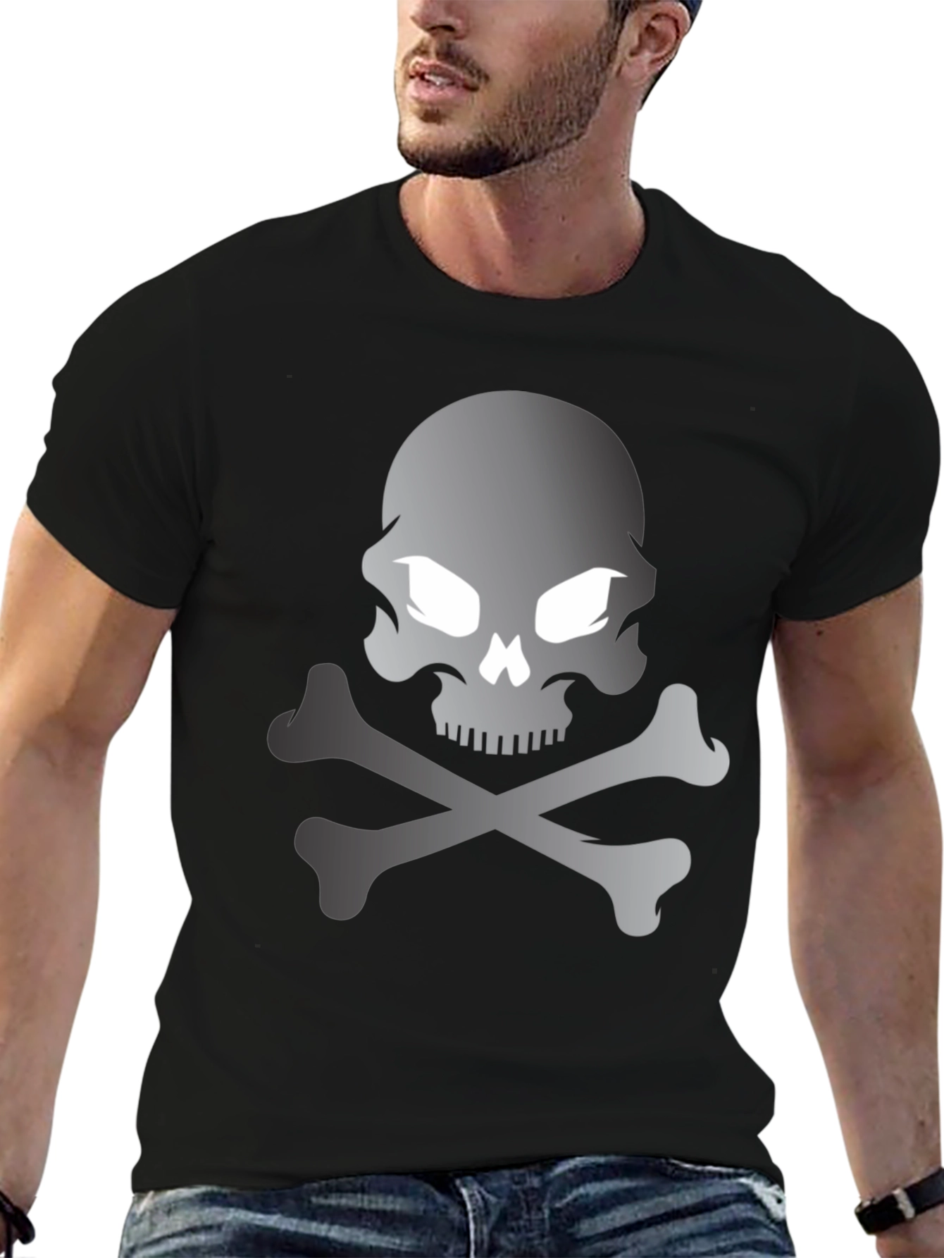 Skull and Crossbones Graphic Tee - Black Cotton T-Shirt