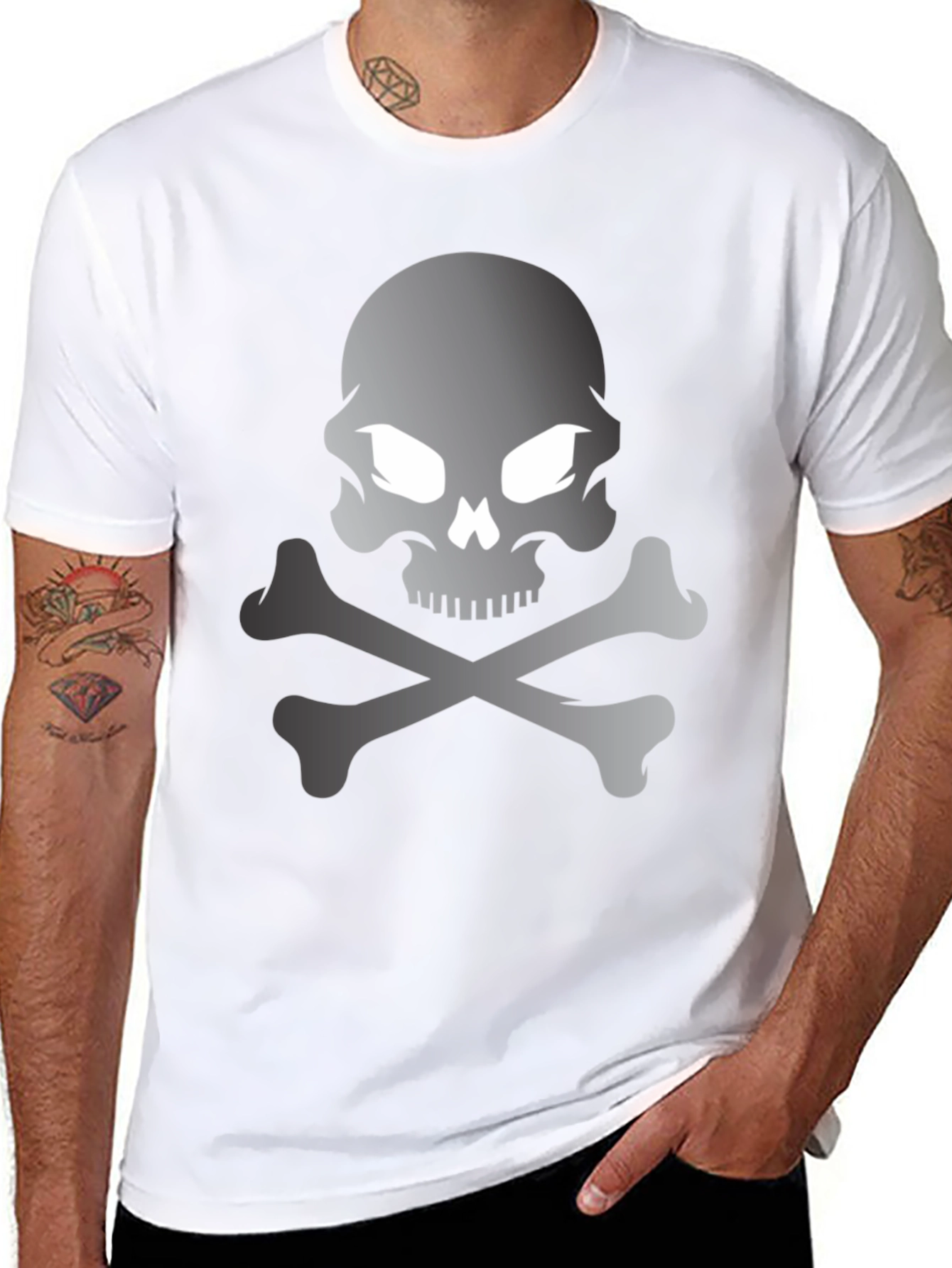 Skull and Crossbones Graphic Tee - Black Cotton T-Shirt