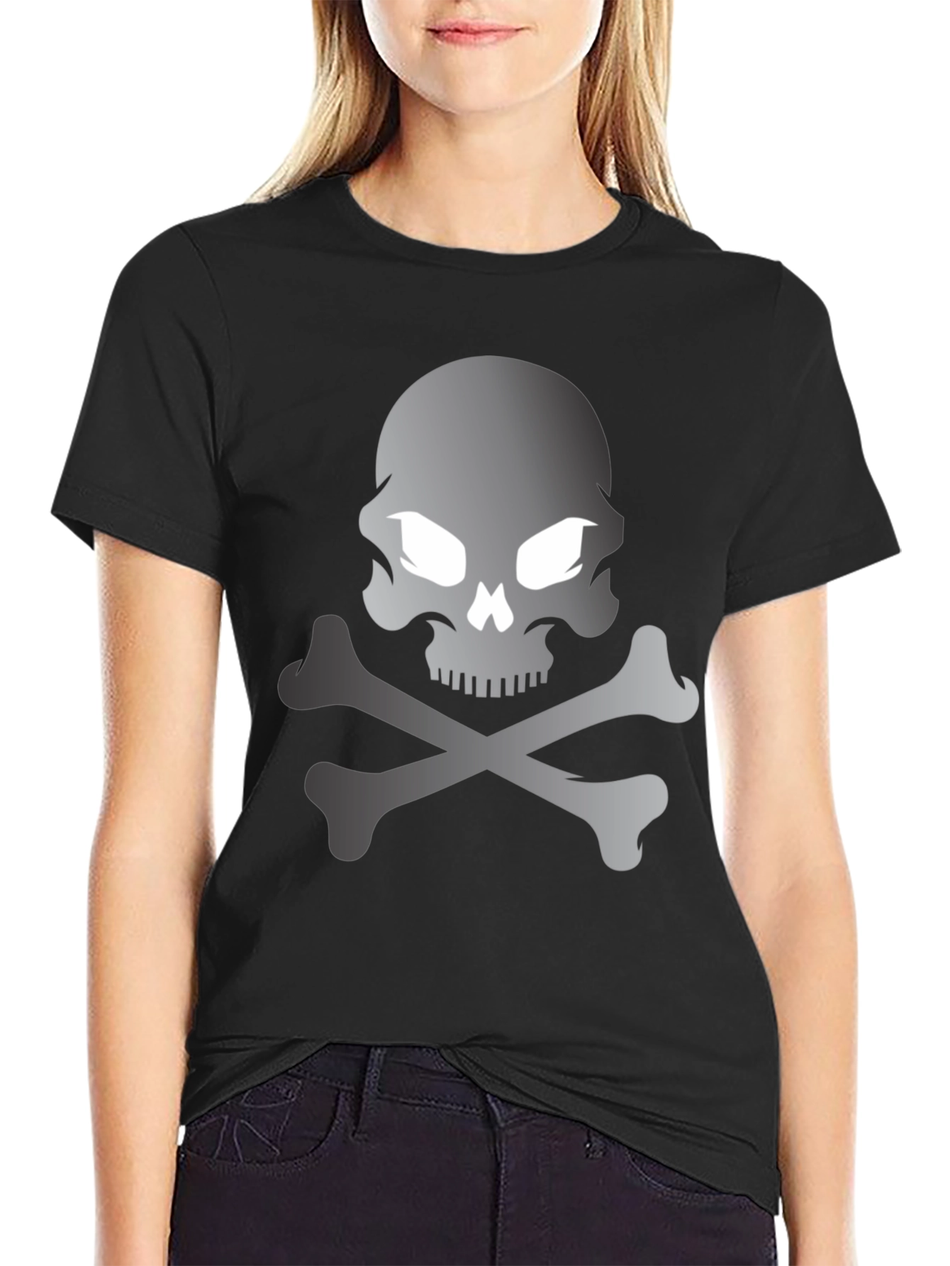 Skull and Crossbones Graphic Tee - Black Cotton T-Shirt