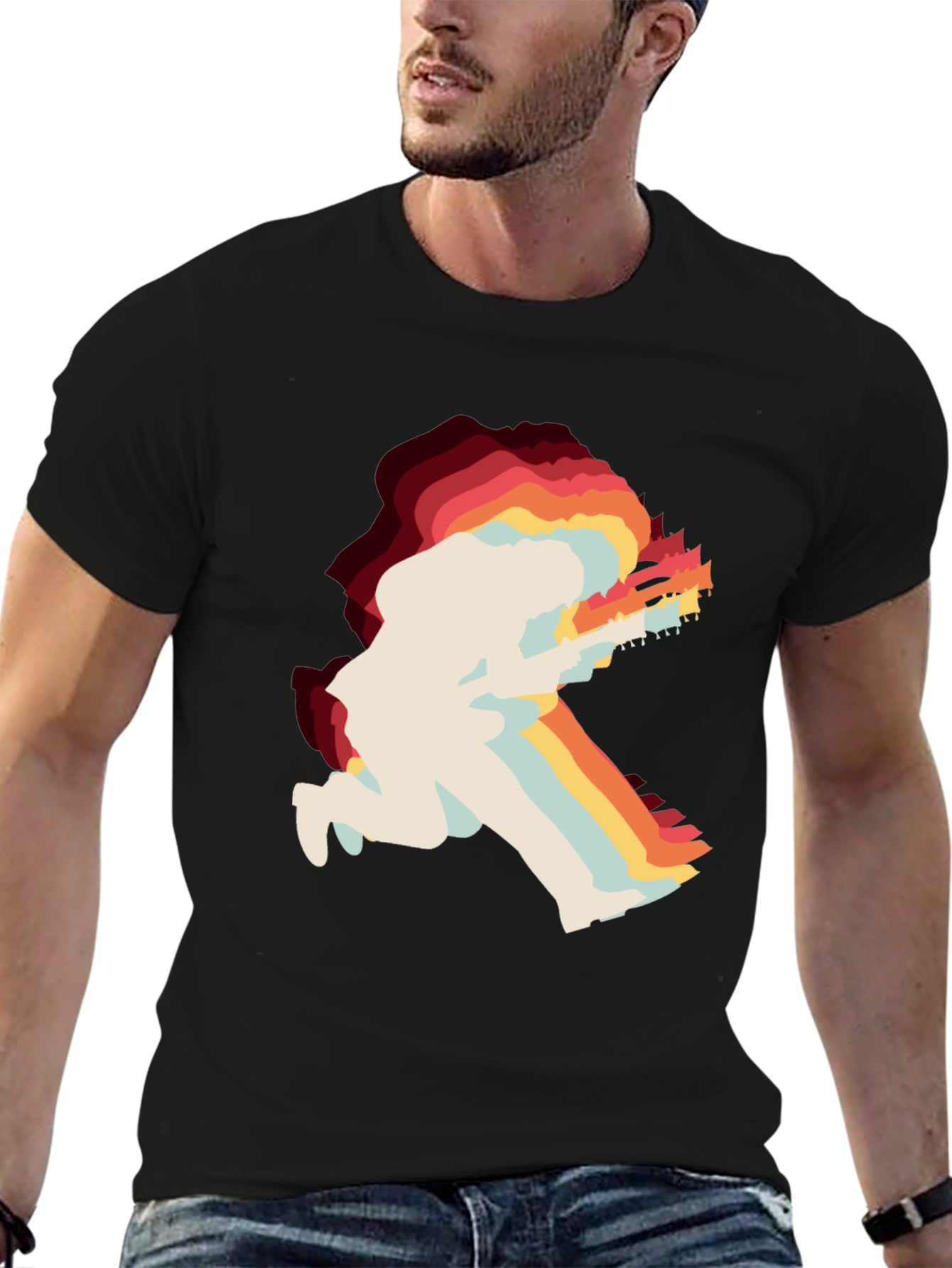 Retro Guitarist Graphic Tee - Black