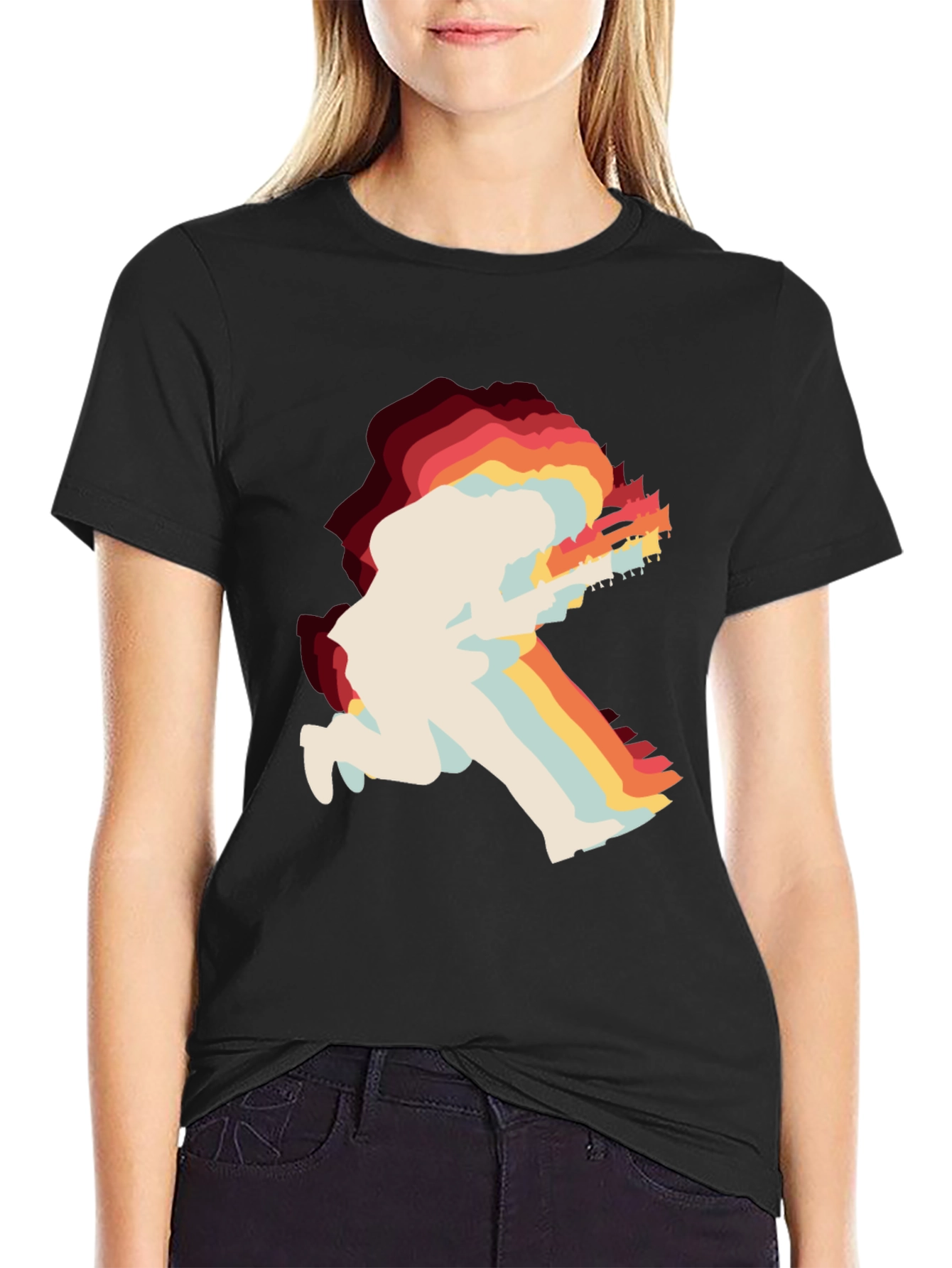 Retro Guitarist Graphic Tee - Black