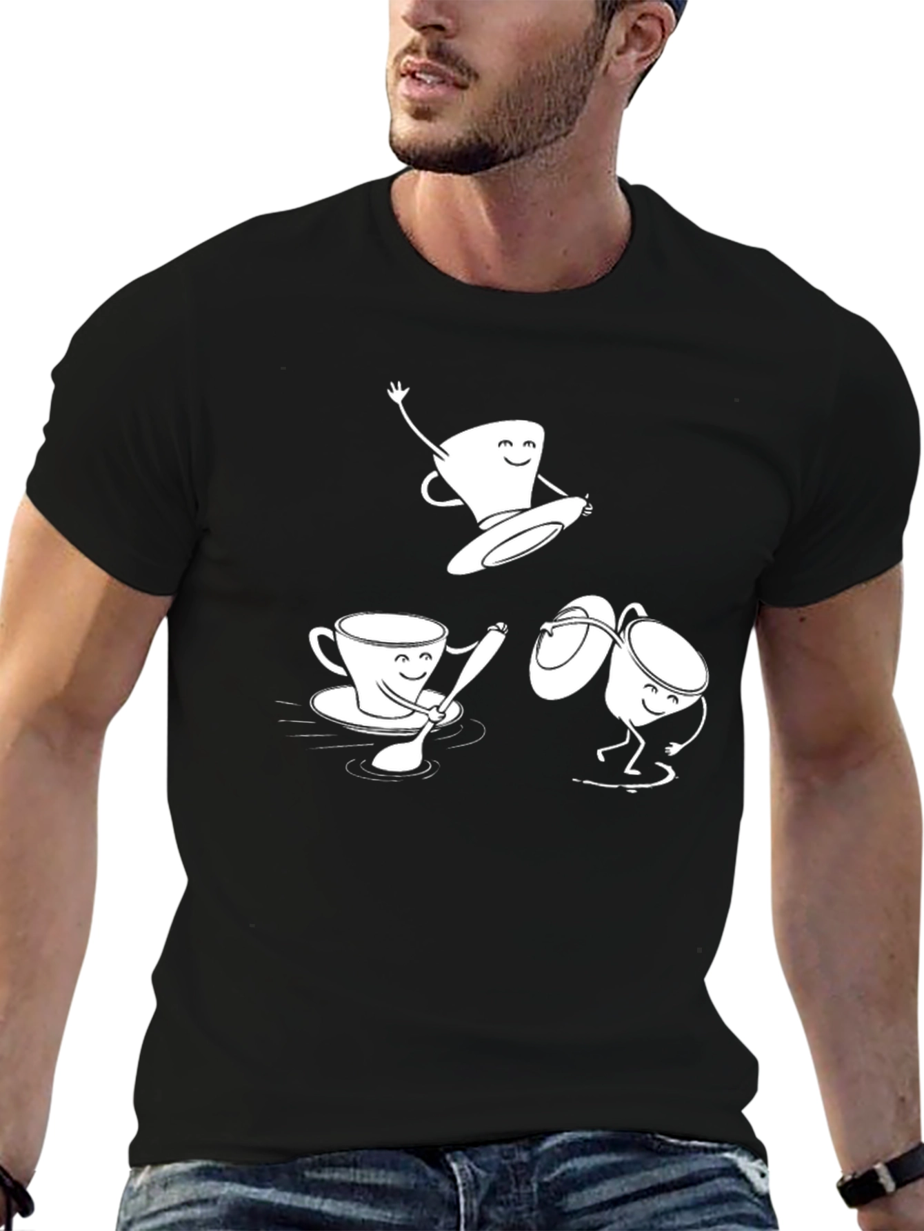 Fun Coffee Cup Cartoon Graphic T-Shirt