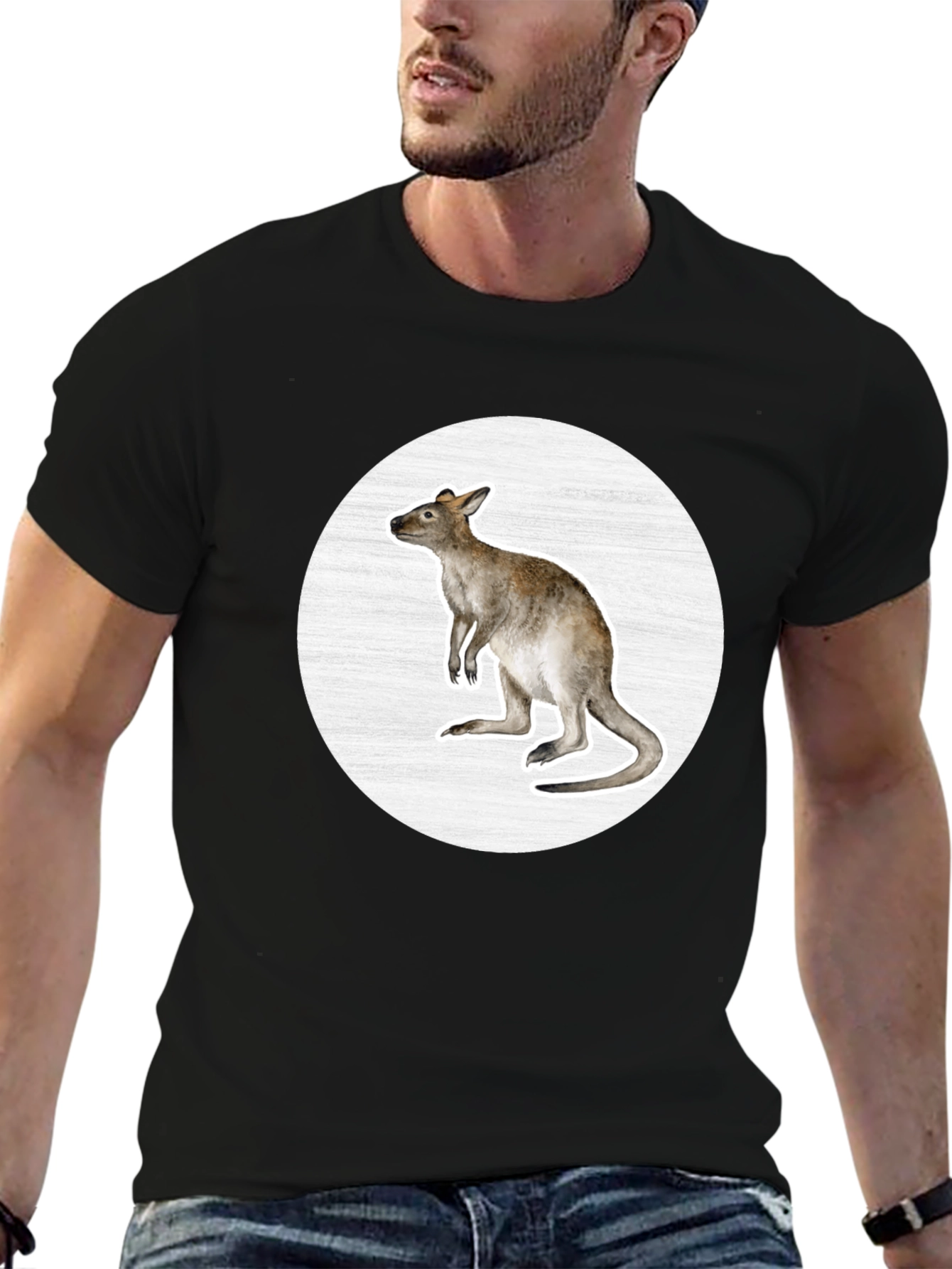 Kangaroo Graphic Tee - Black Cotton Blend