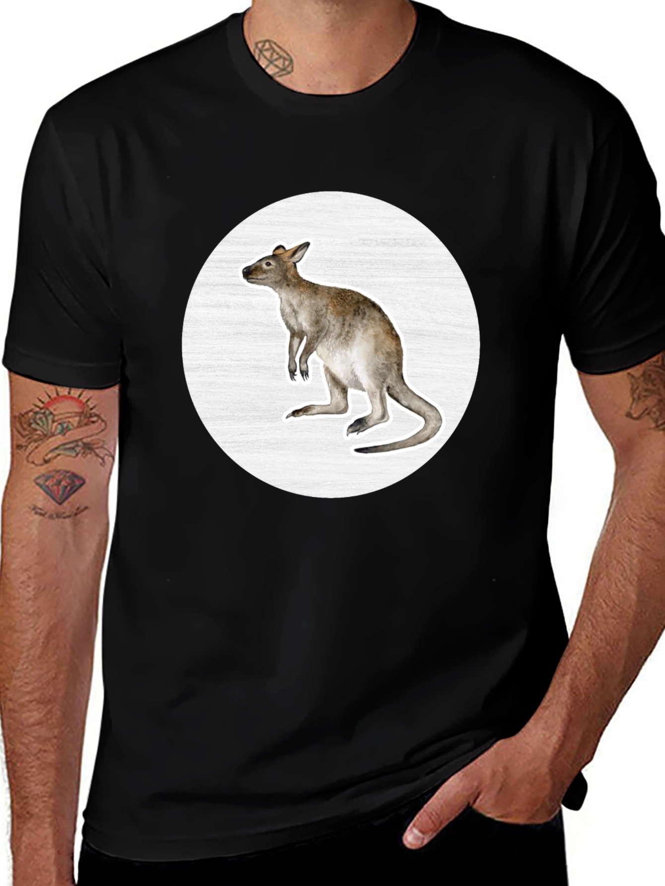 Kangaroo Graphic Tee - Black Cotton Blend