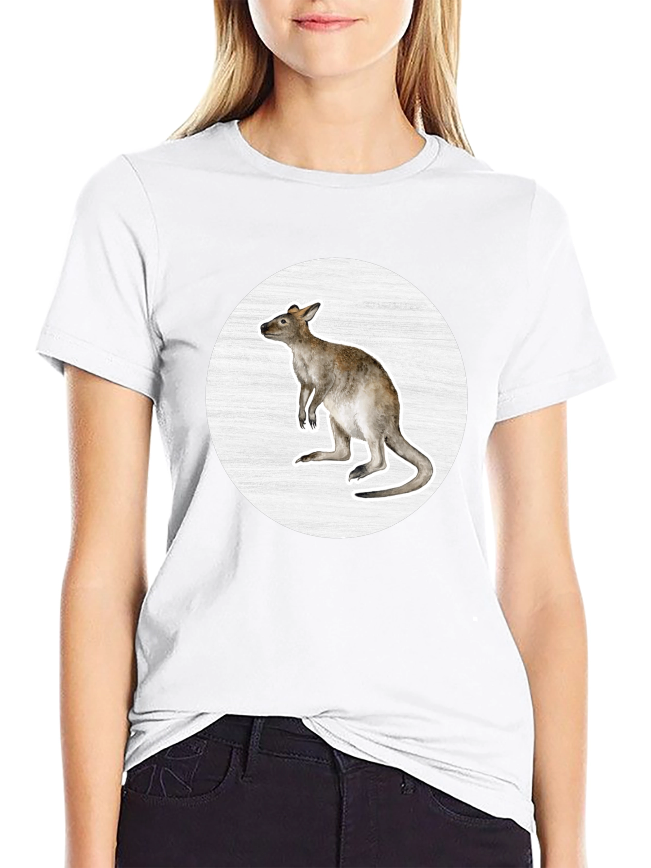 Kangaroo Graphic Tee - Black Cotton Blend