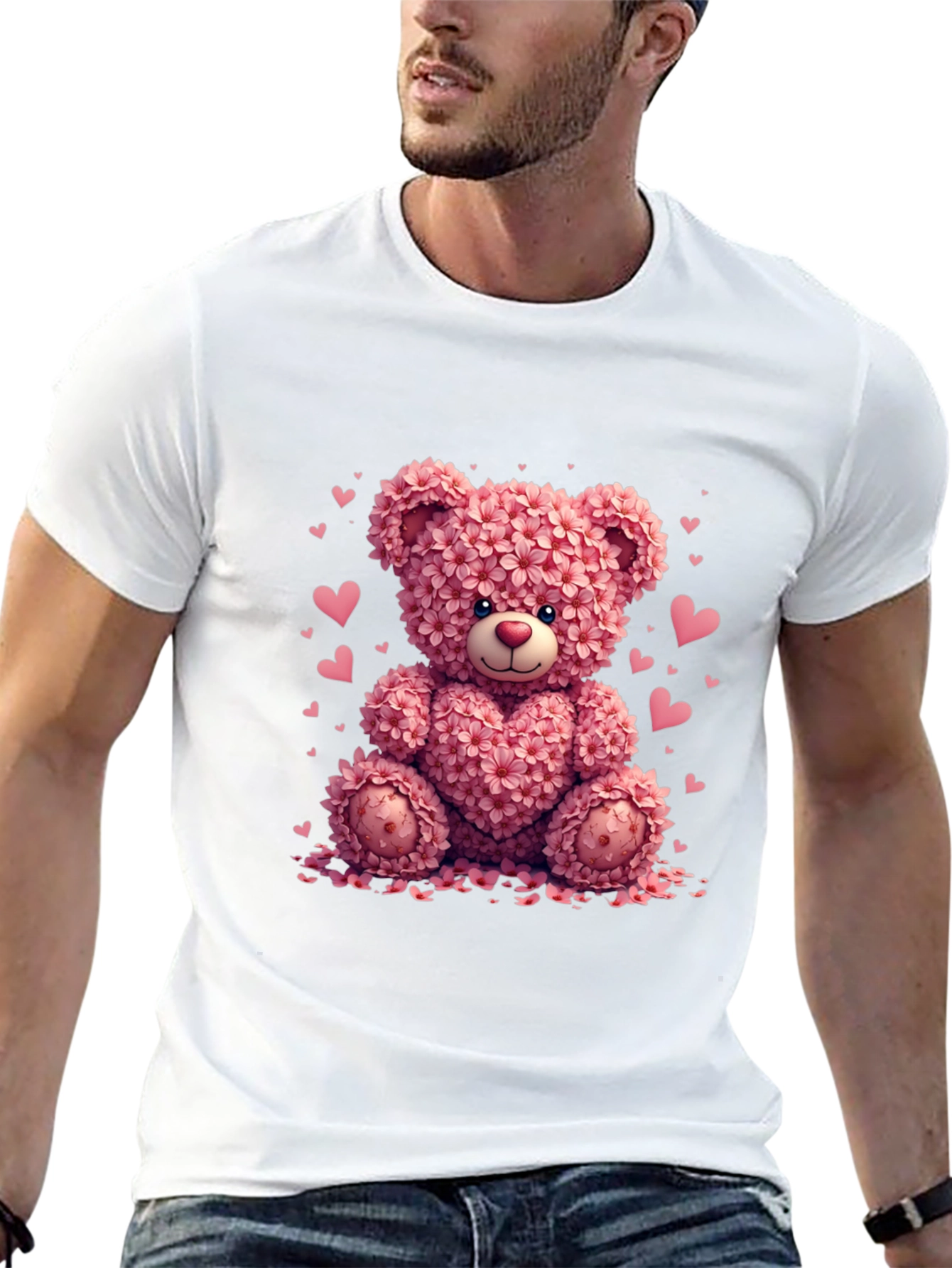 Floral Teddy Bear Graphic Tee - Valentines Day