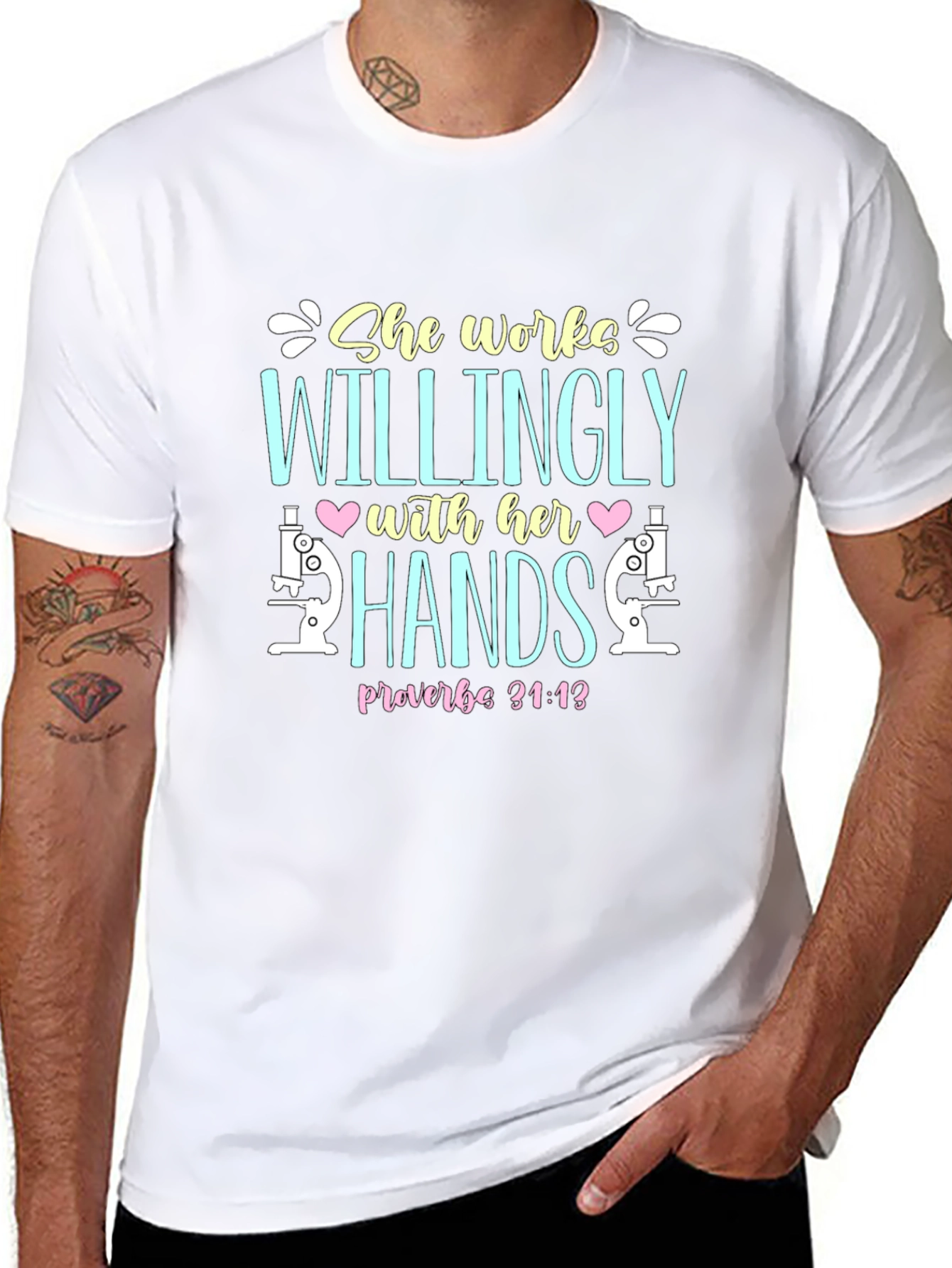 She Works Willingly Microscope T-Shirt
