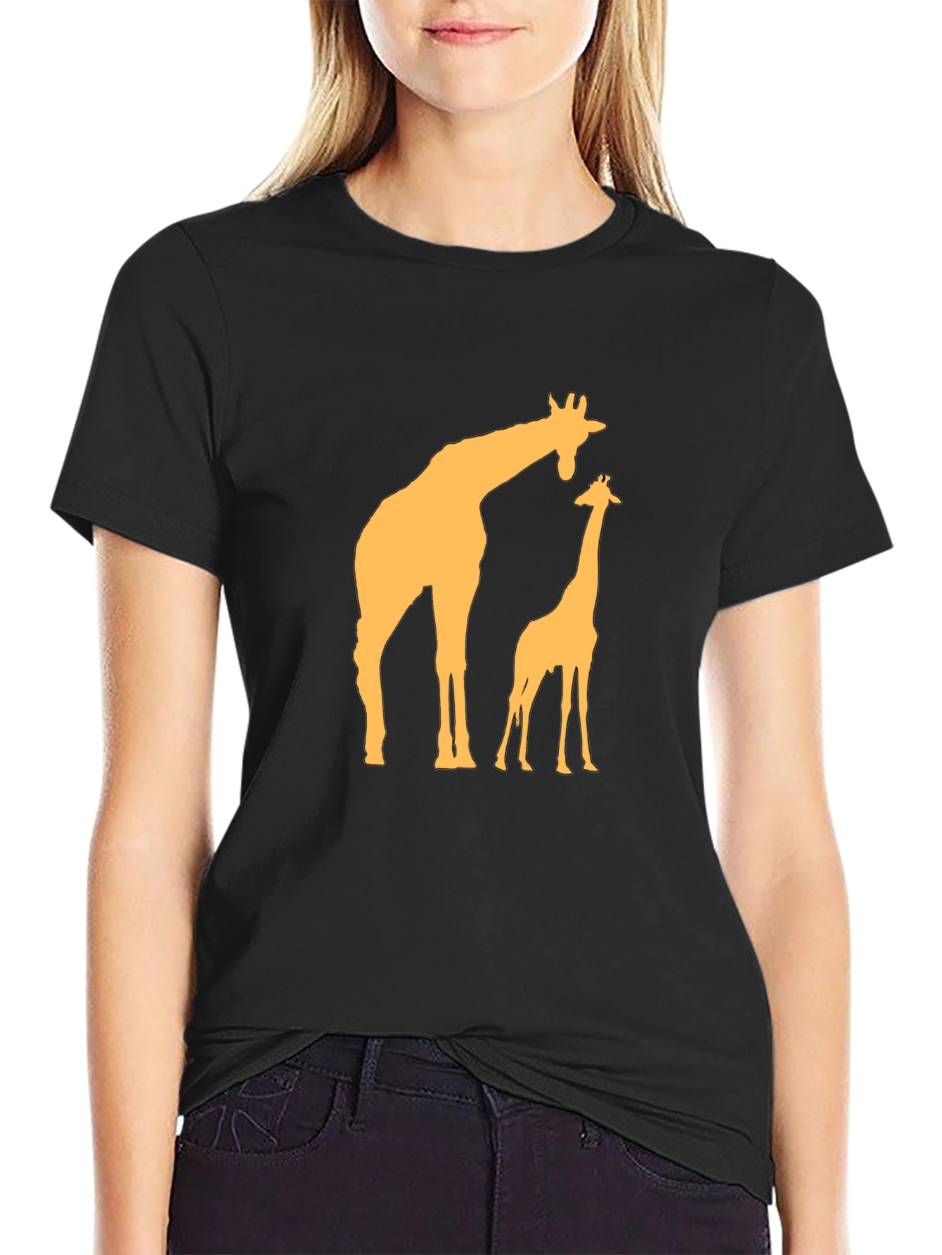 Giraffe Graphic Tee - Black Cotton Blend Shirt