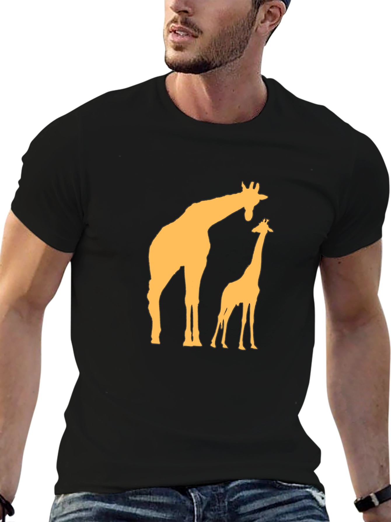 Giraffe Graphic Tee - Black Cotton Blend Shirt